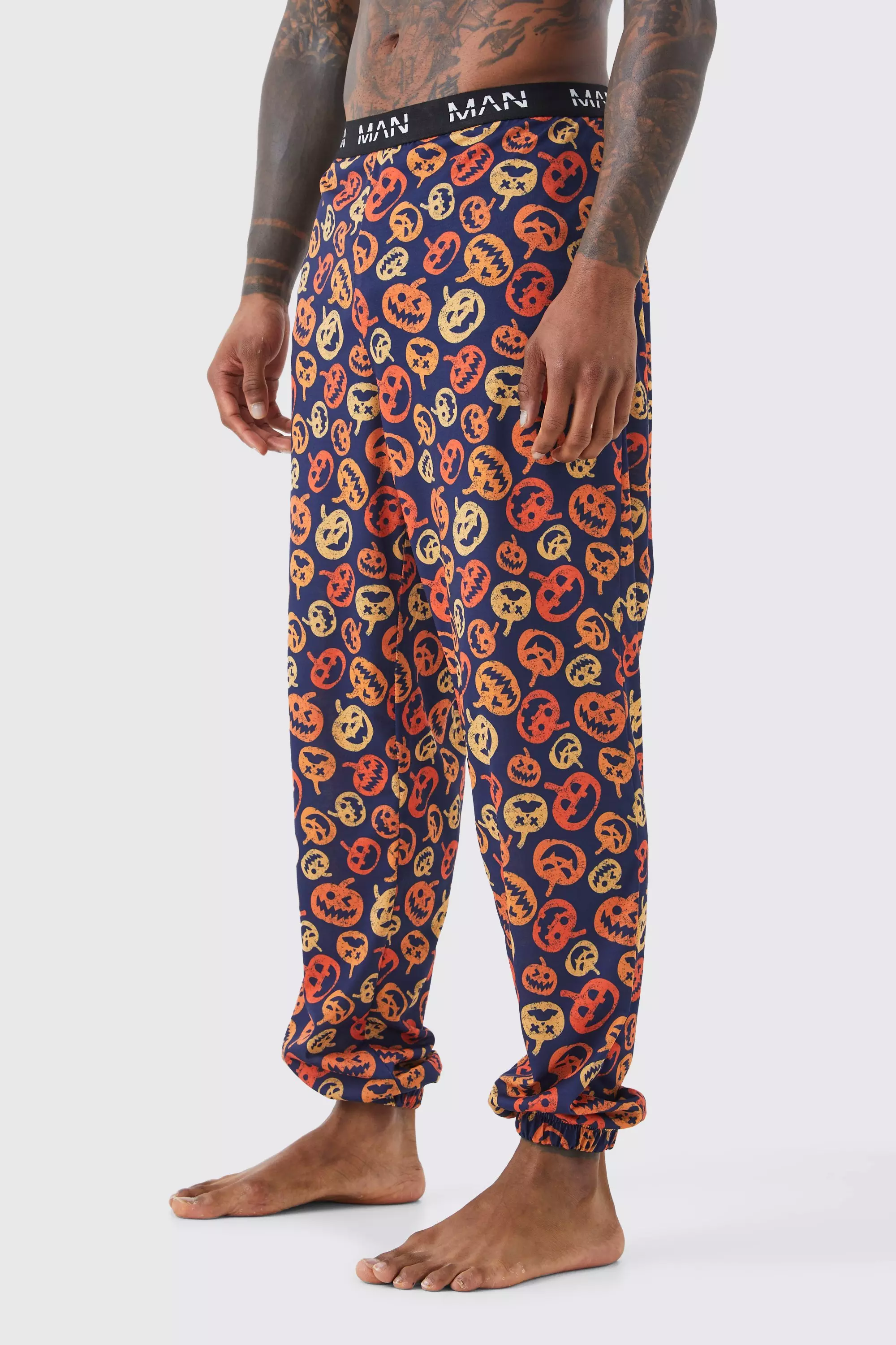 Navy Halloween Pumpkin Print Lounge Sweatpants