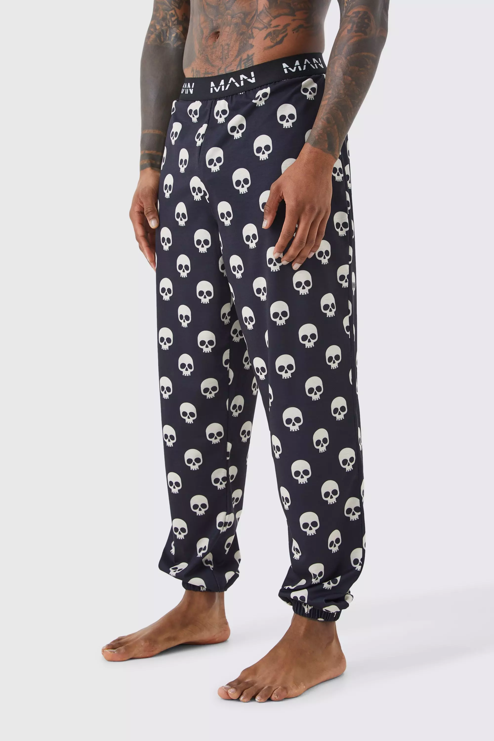 Halloween Skull Print Lounge Sweatpants Black