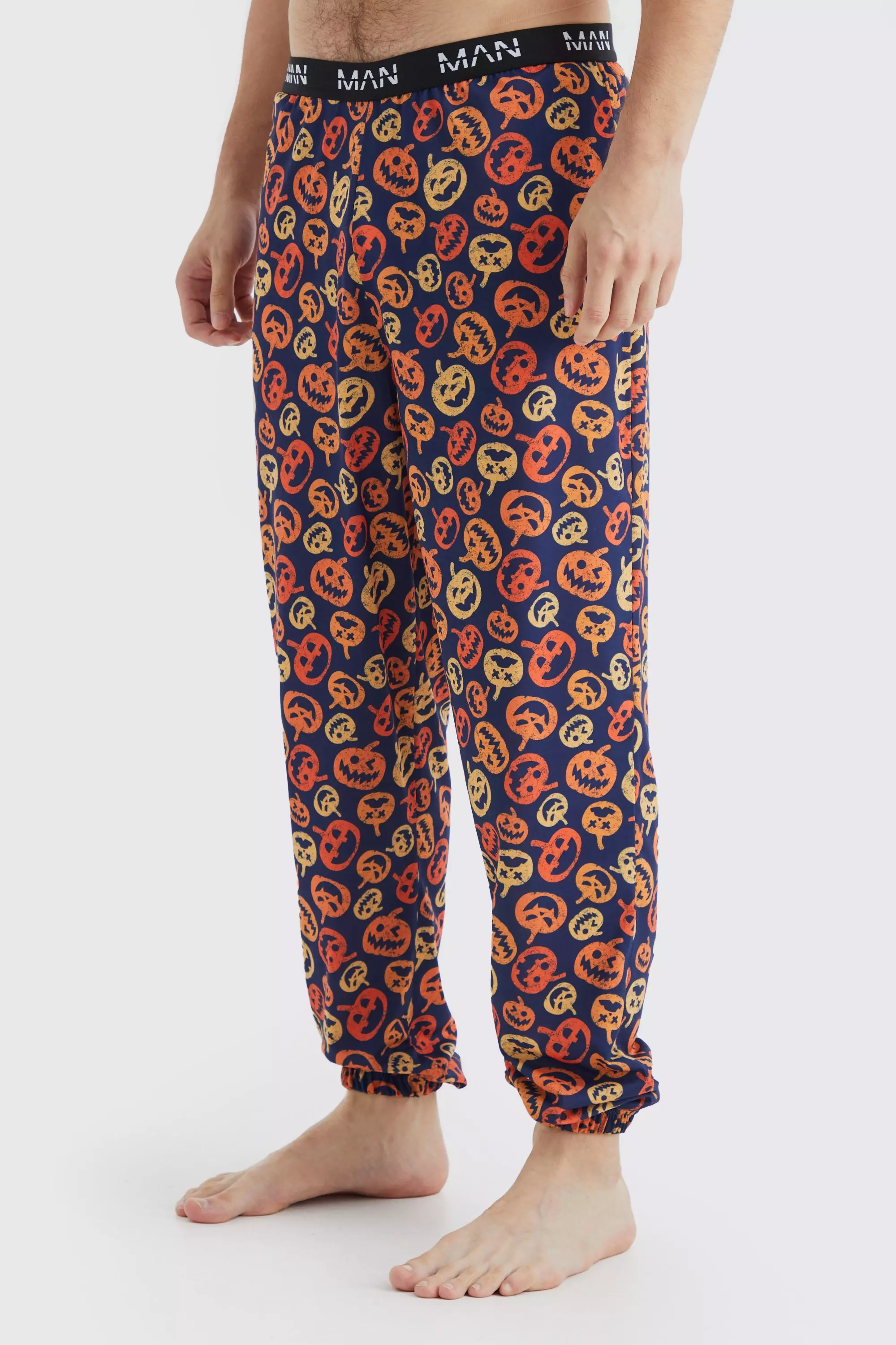 Tall Halloween Pumpkin Print Lounge Sweatpants Navy