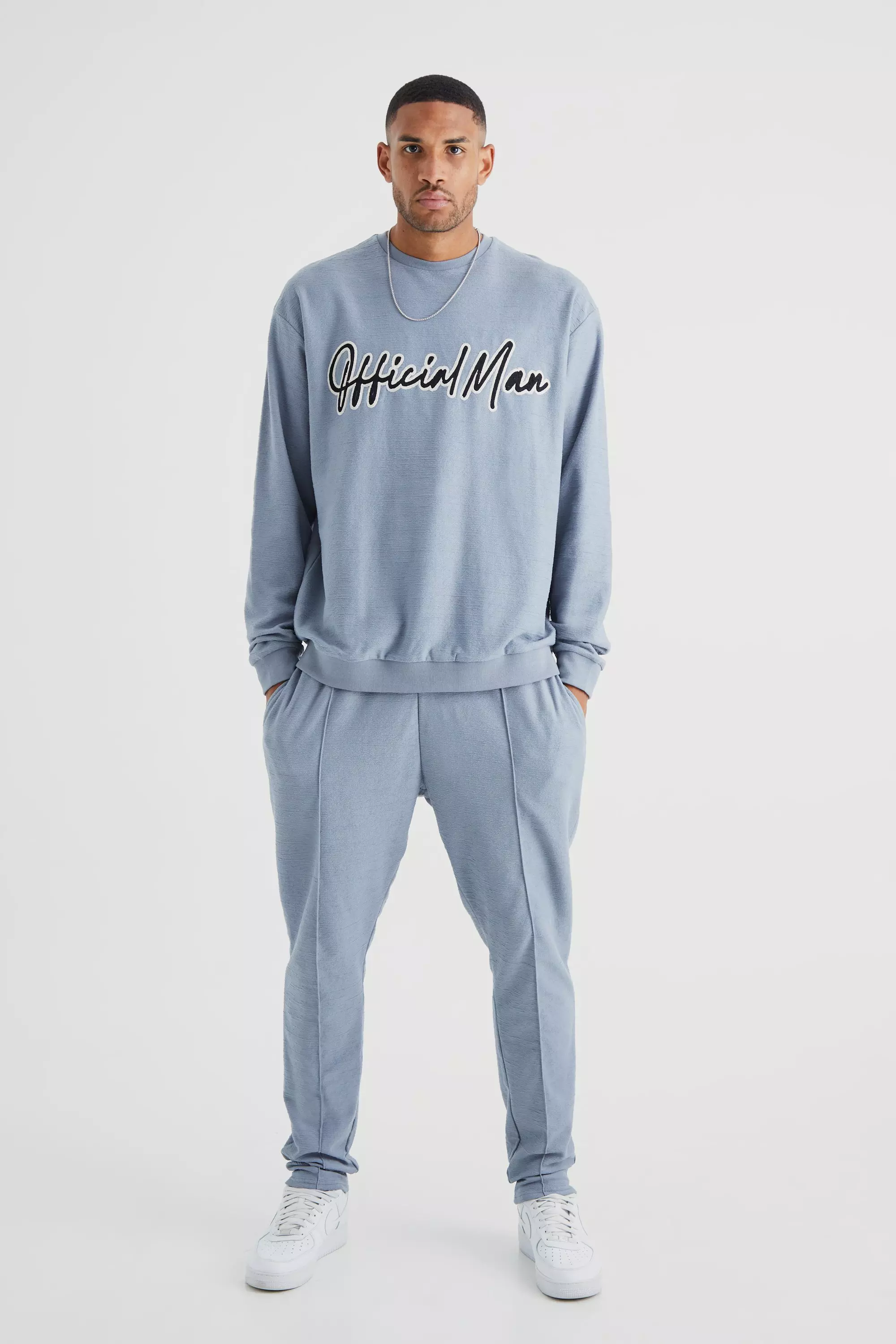 Tall Oversized Slub Sweatshirt Tracksuit Grey