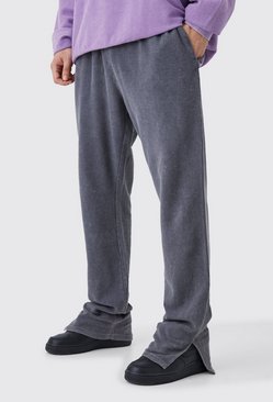 Tall Grey Denim Wash Split Hem Track Pants, Tall