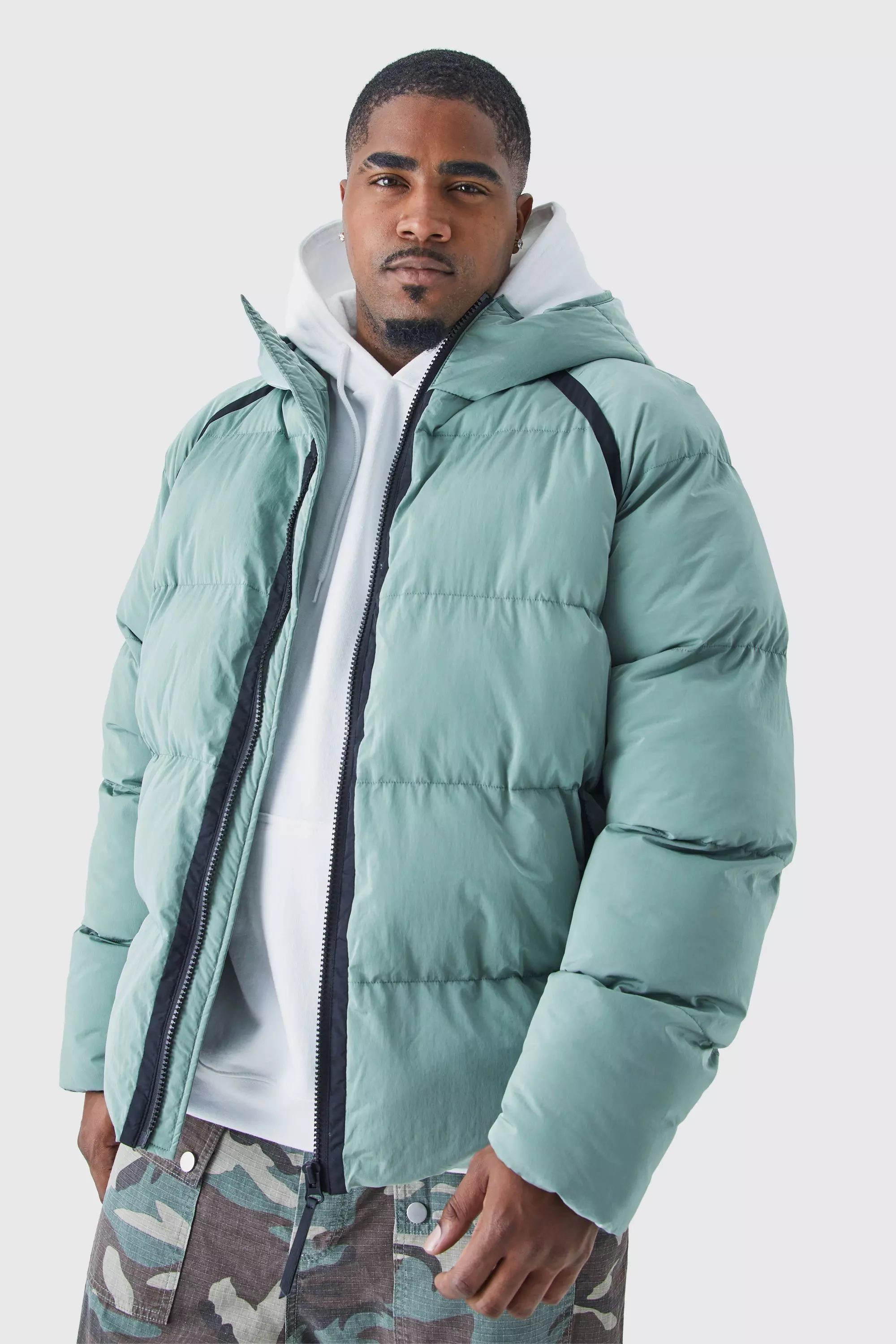 Plus Crinkle Hooded Puffer Sage