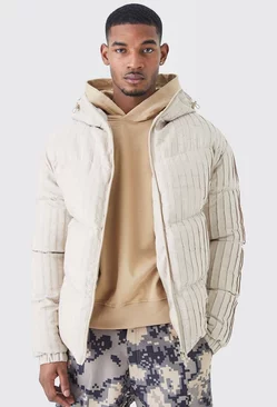 Stone Beige Tall Pleated Puffer With Hood