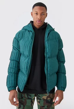 Green Pleated Puffer With Hood