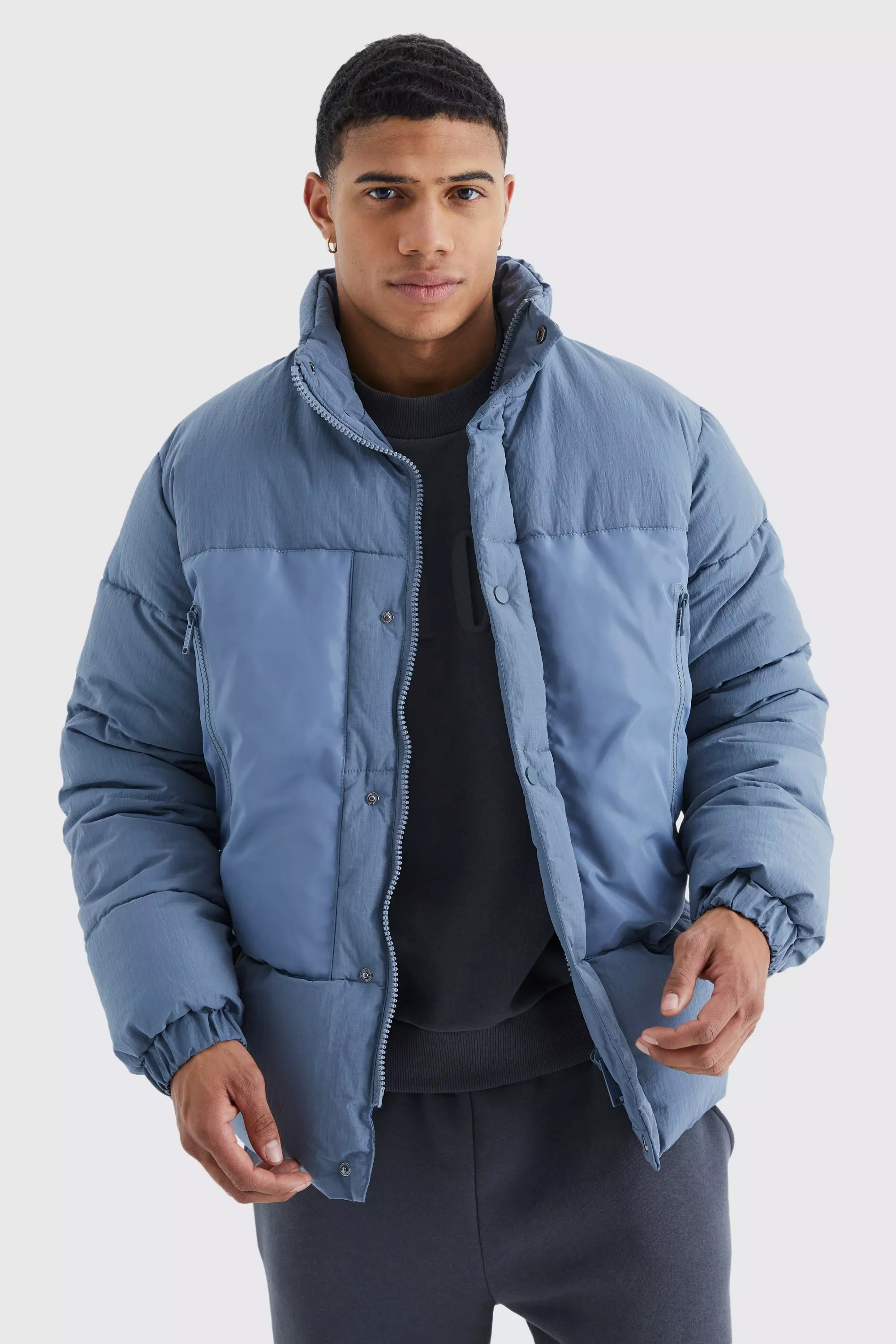 Funnel Neck Contrast Riptstop Puffer Slate