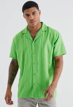 Green Short Sleeve Oversized Tonal Aztec Shirt