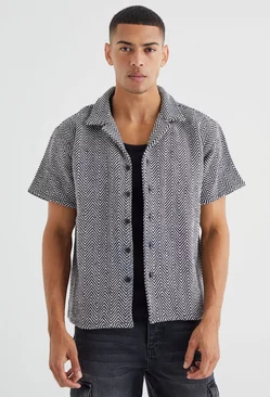 Short Sleeve Zig Zag Contrast Boxy Shirt Black