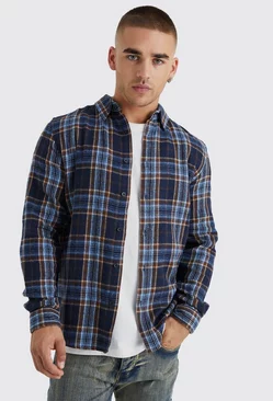 Long Sleeve Iconic Back Print Flannel Shirt Navy