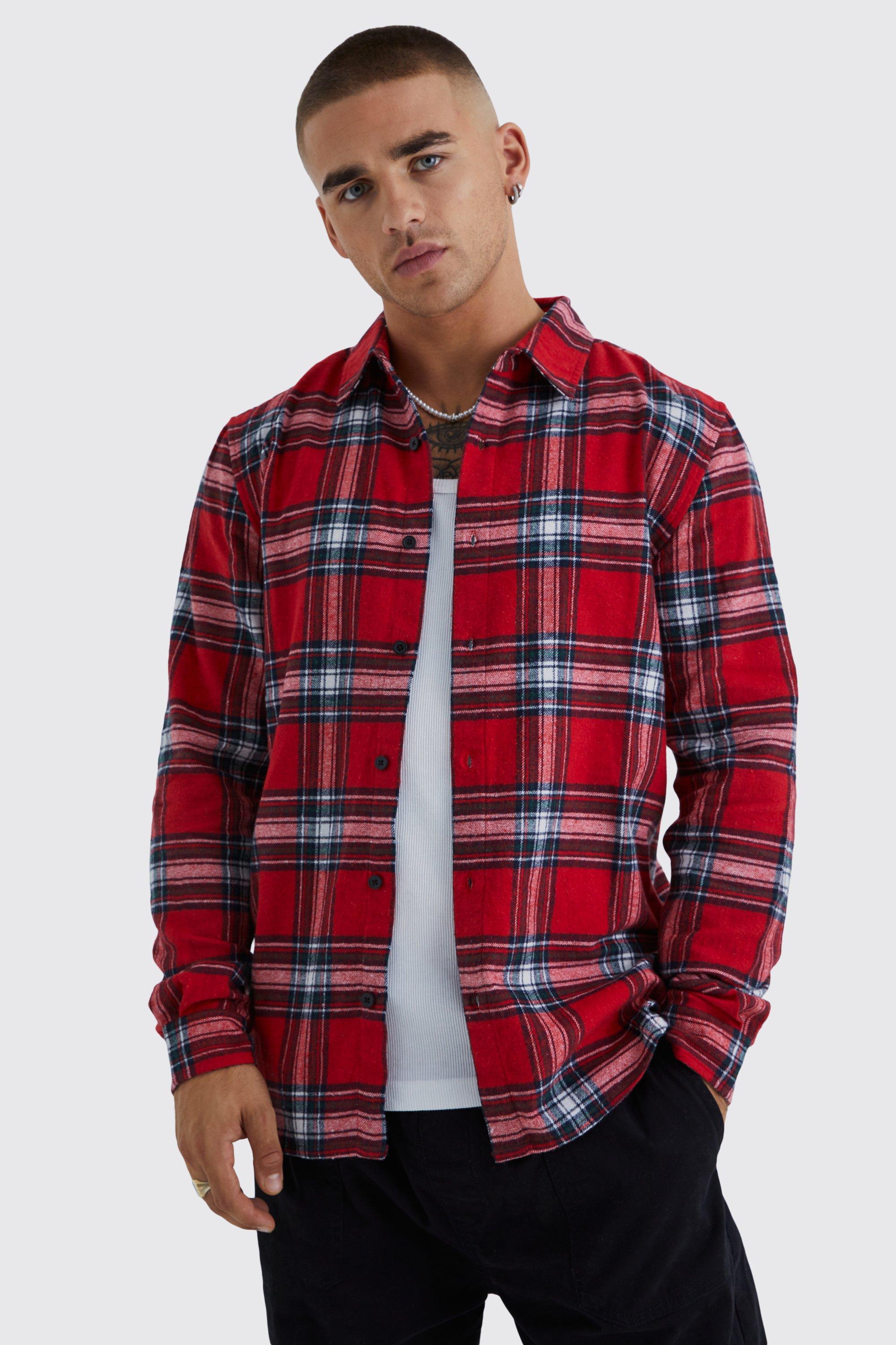 Long Sleeve Tartan Flannel Shirt | boohooMAN USA