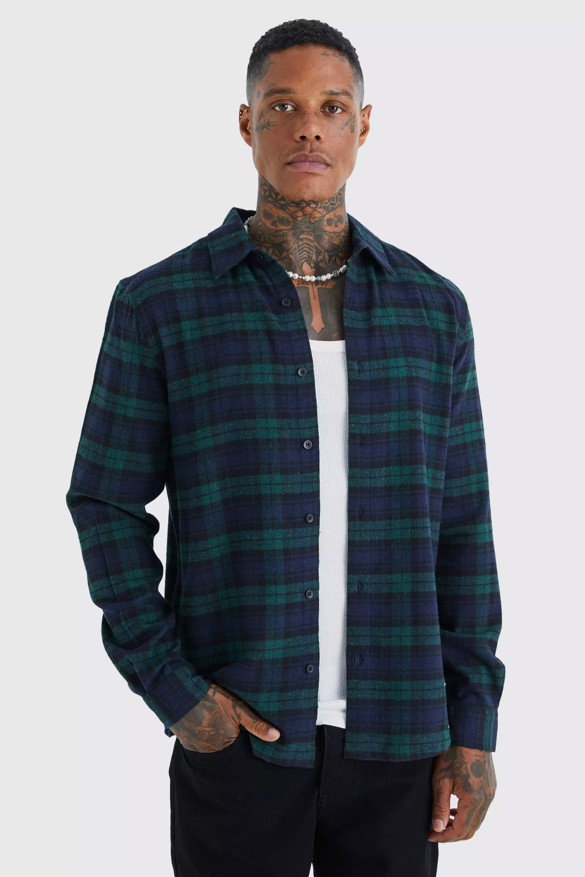 Long Sleeve Classic Flannel Shirt Navy