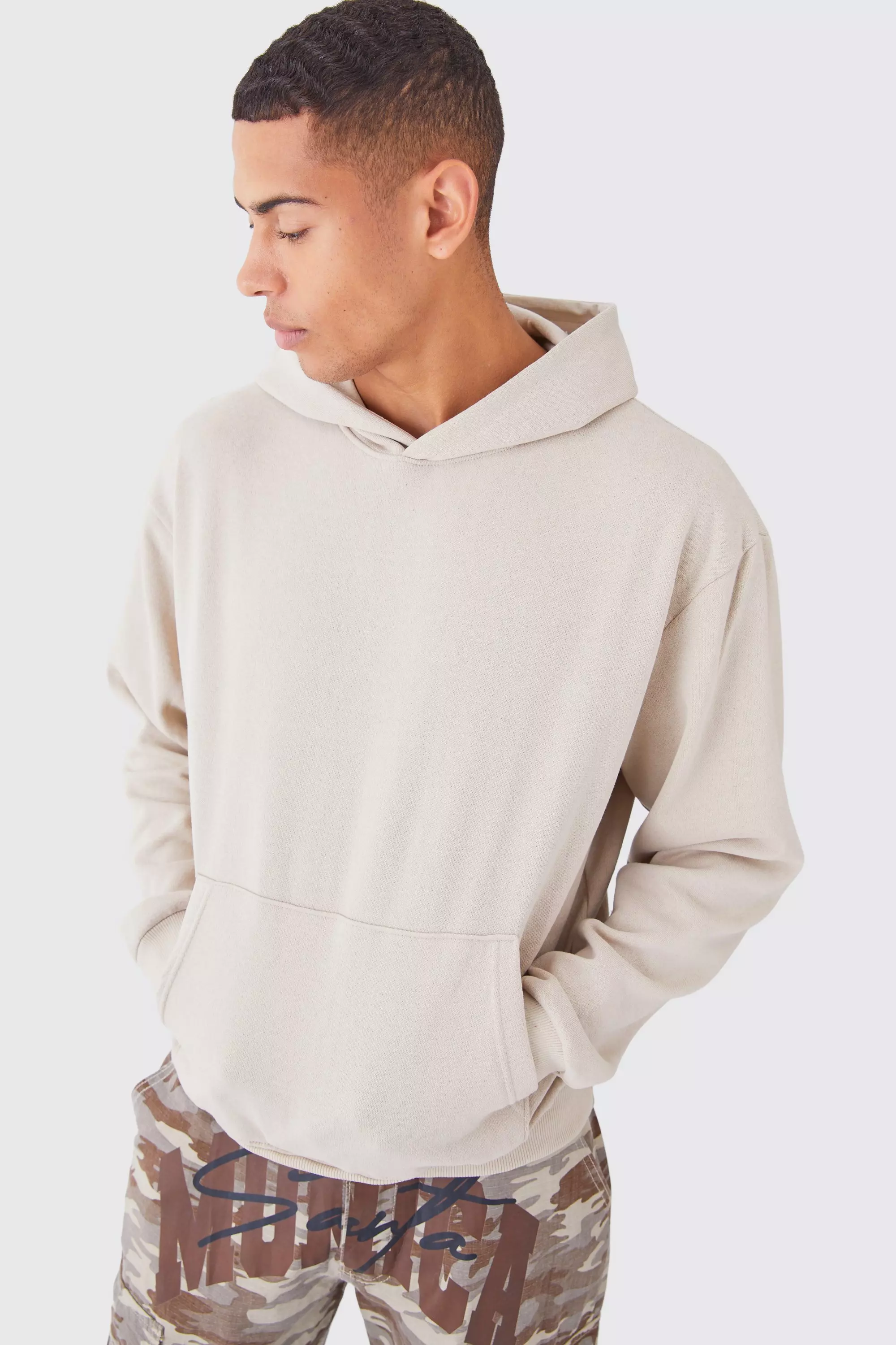 Boohooman beige hoodie hotsell