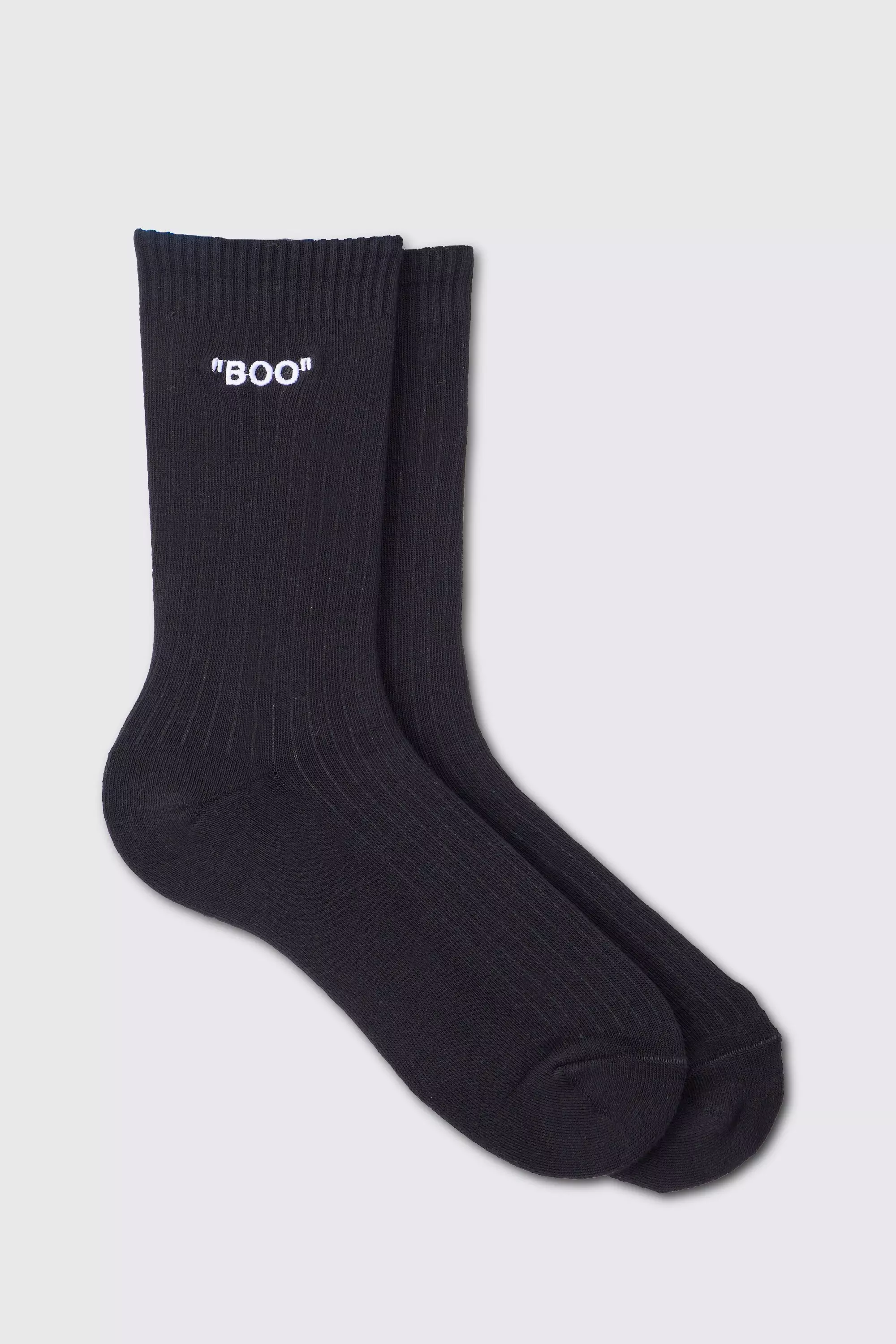 Boo Embroidered Socks Black