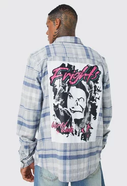 Tall Frights Back Print Flannel Shirt Stone