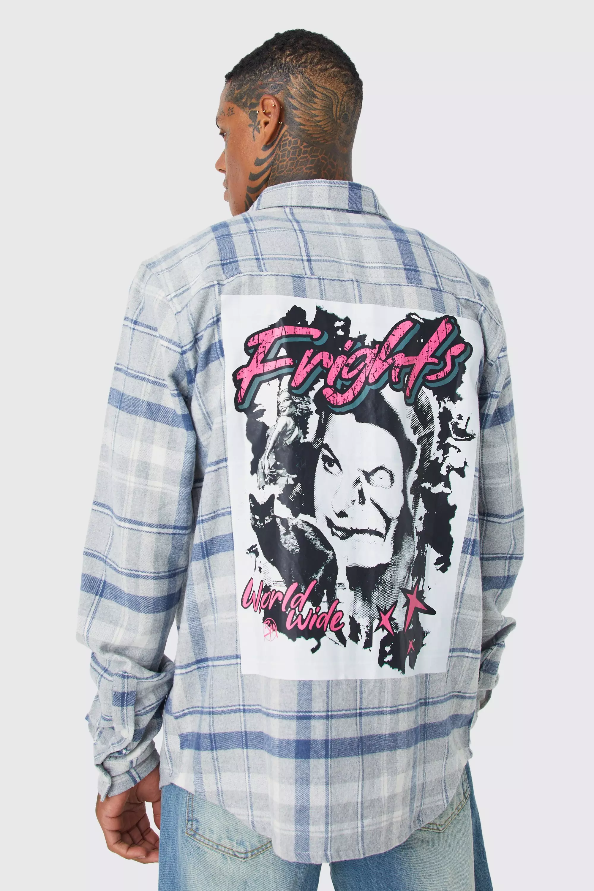 Tall Frights Back Print Flannel Shirt Stone