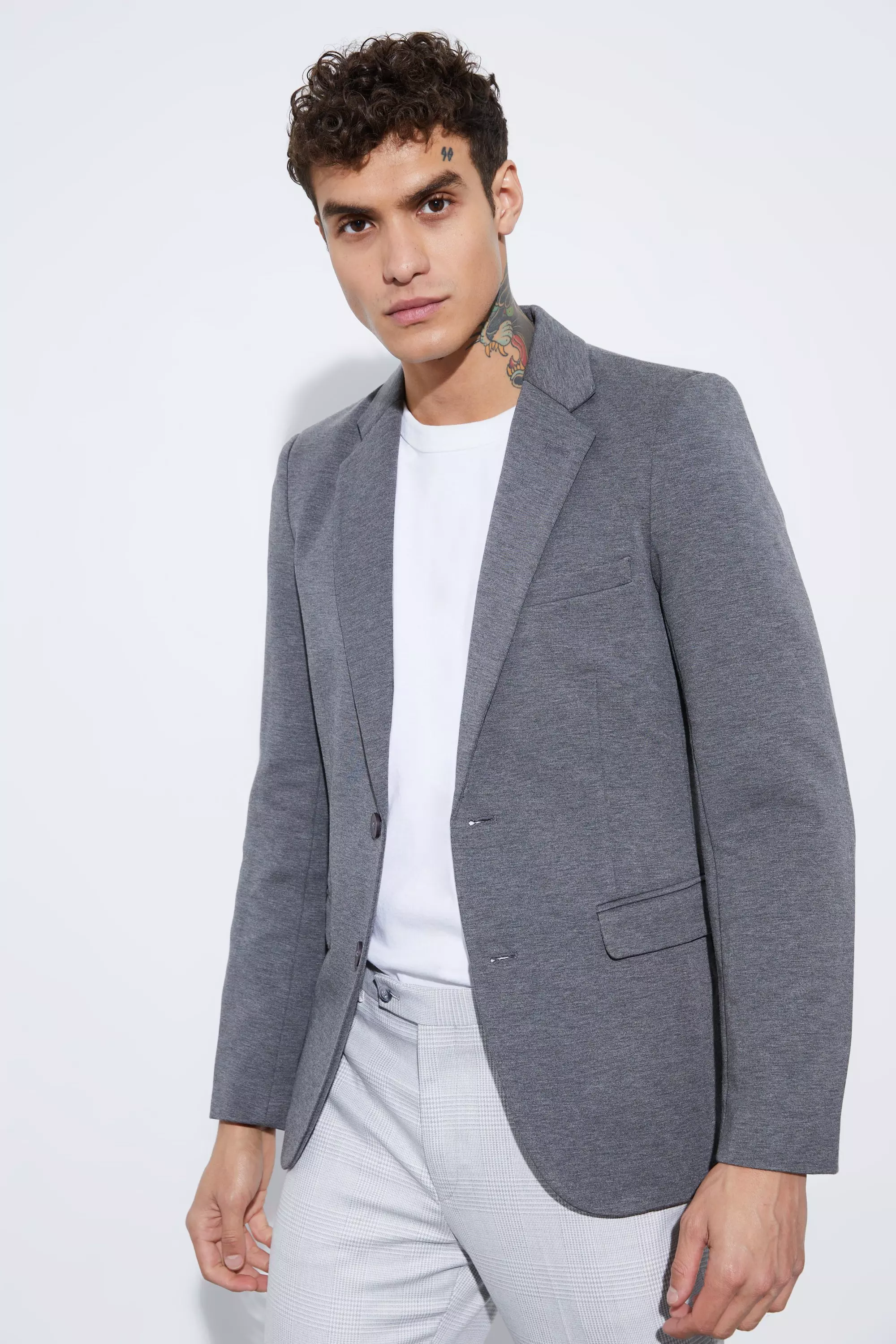 Einreihiger Skinny Jersey-Blazer, Charcoal alternatives Bild