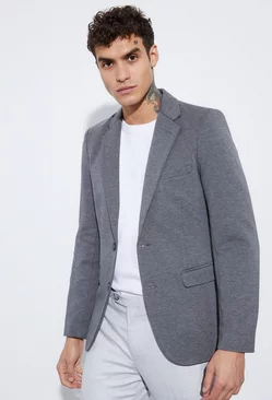 Skinny Fit Single Breasted Jersey Blazer Charcoal
