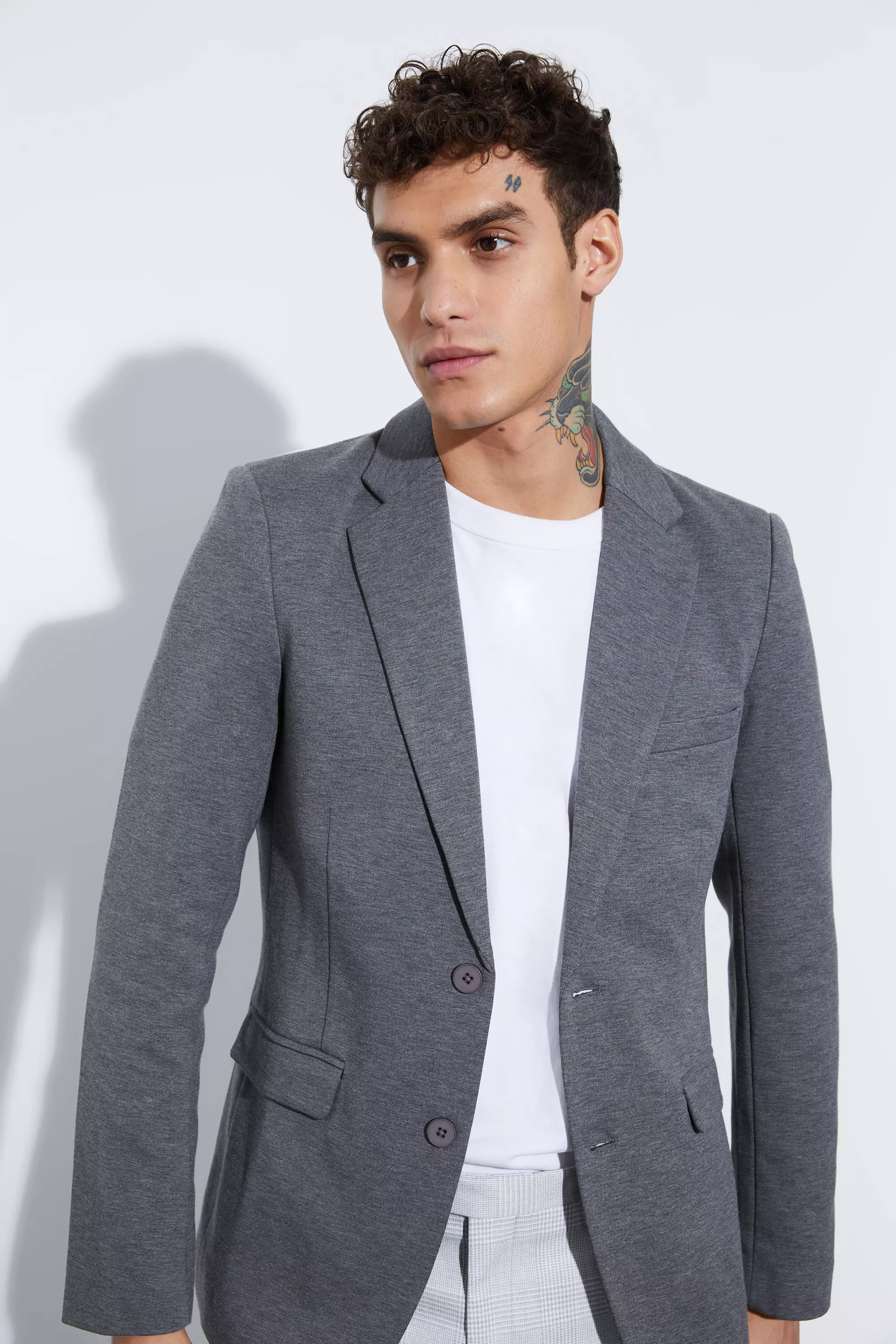 Einreihiger Skinny Jersey-Blazer, Charcoal alternatives Bild