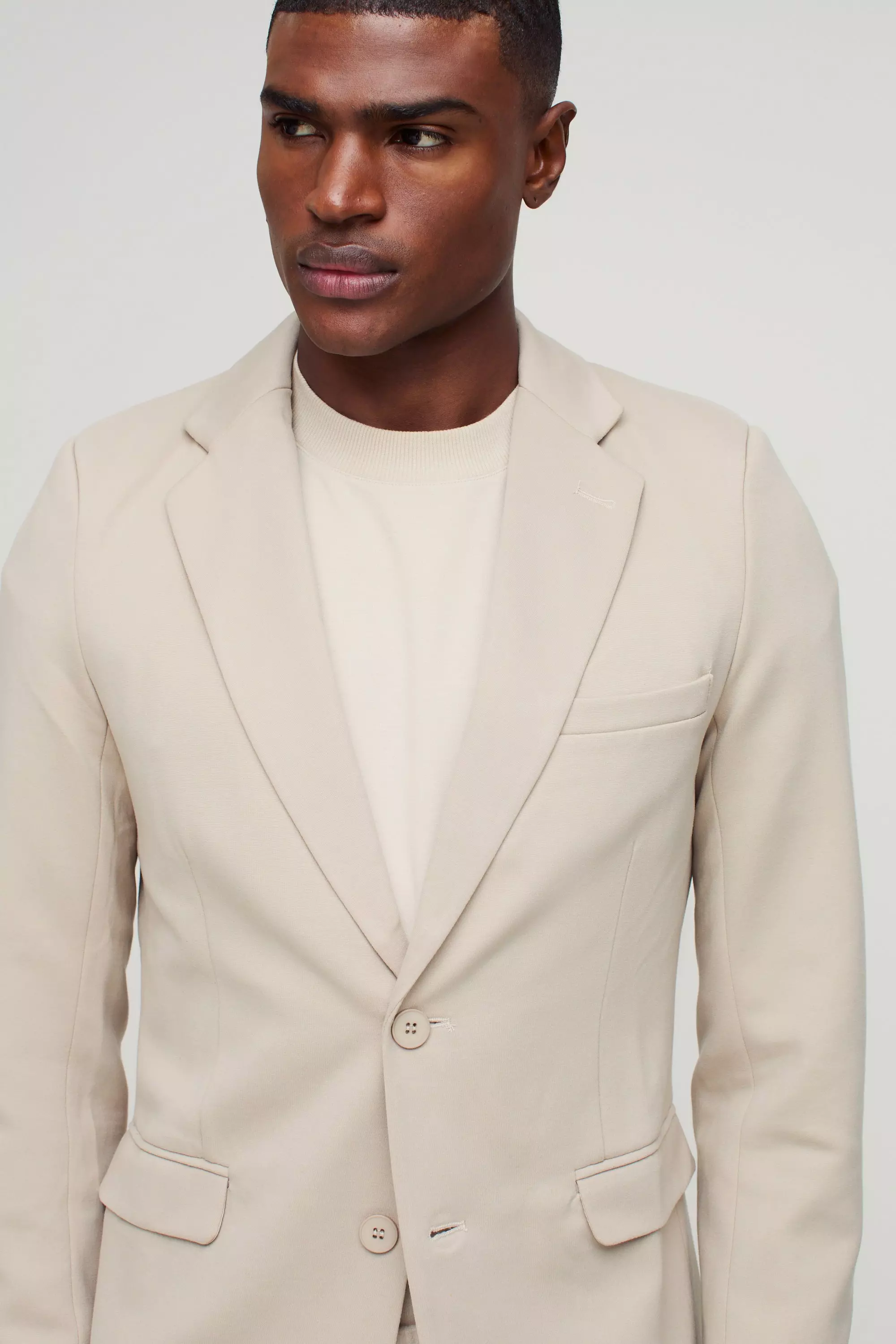 Einreihiger Skinny Jersey-Blazer, Stone alternatives Bild