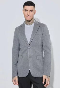 Tall Skinny Fit Single Breasted Jersey Blazer Charcoal