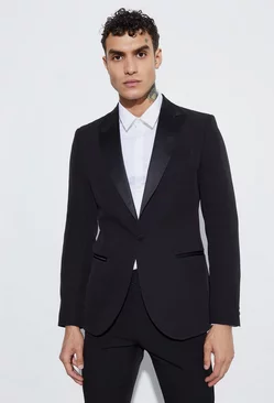 Skinny Fit Single Breasted Tuxedo Jacket Black
