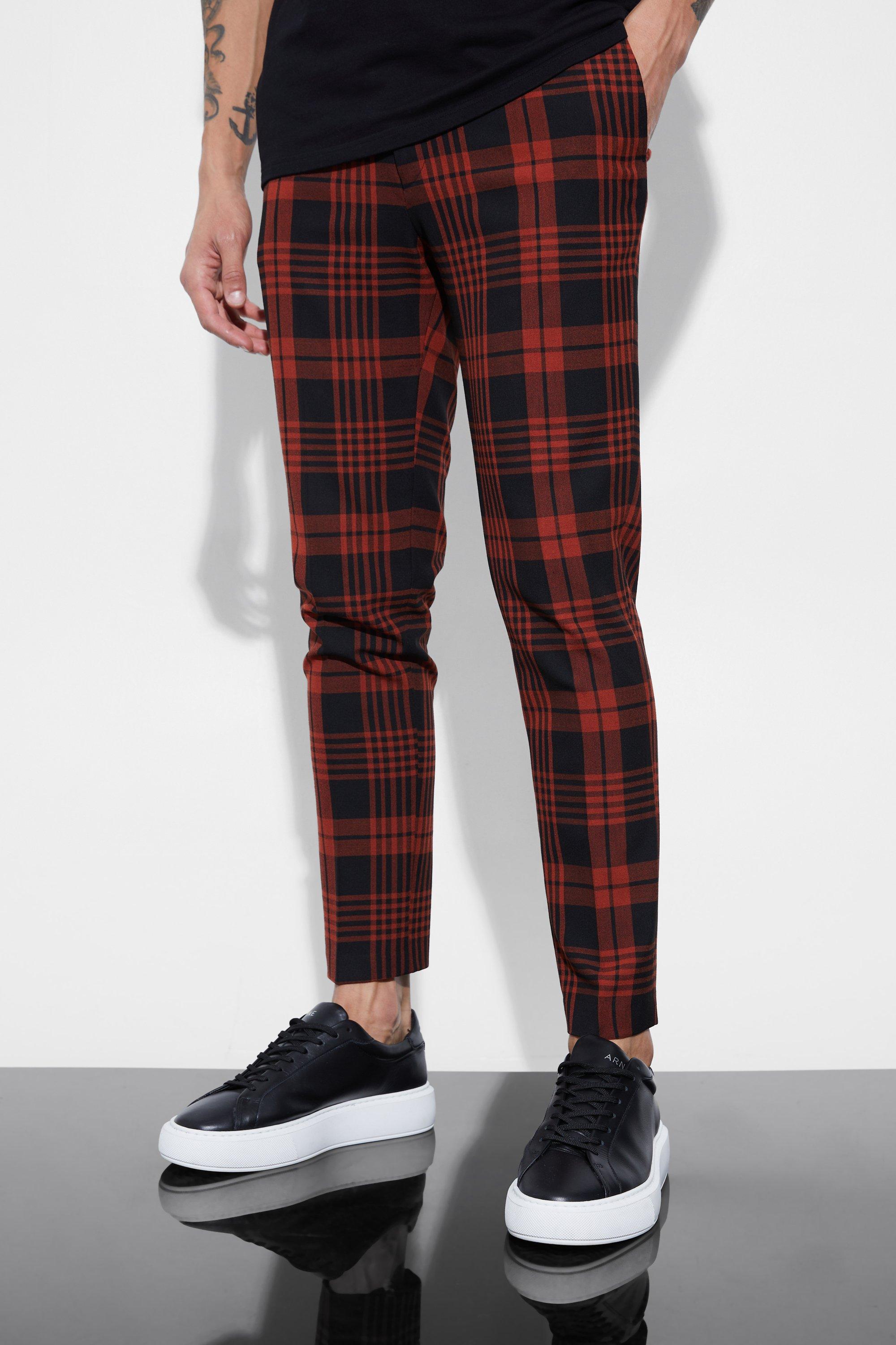 Skinny Red Plaid Cropped Smart Pants