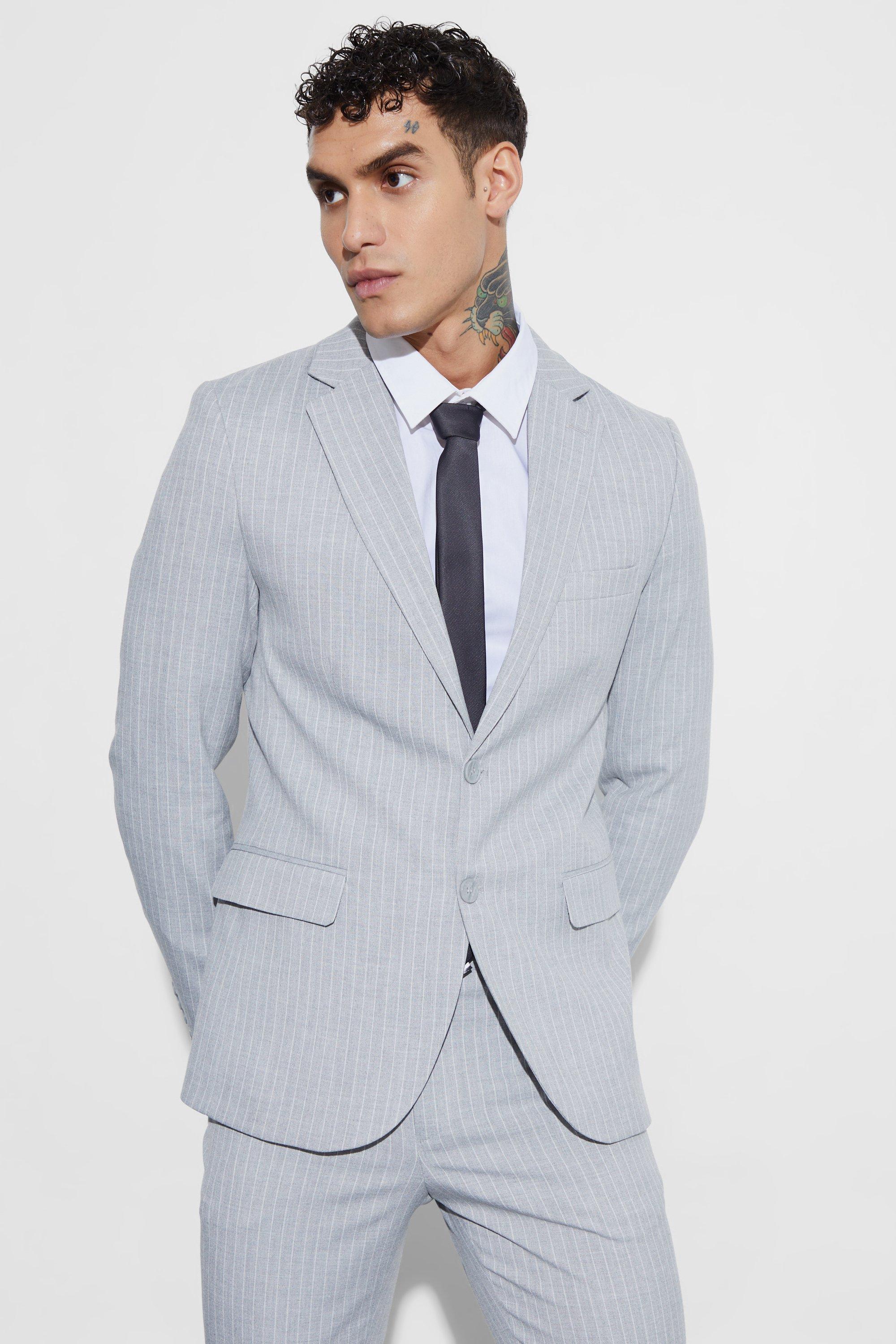 Blazer A Monopetto Skinny Fit A Righe Verticali, Light grey
