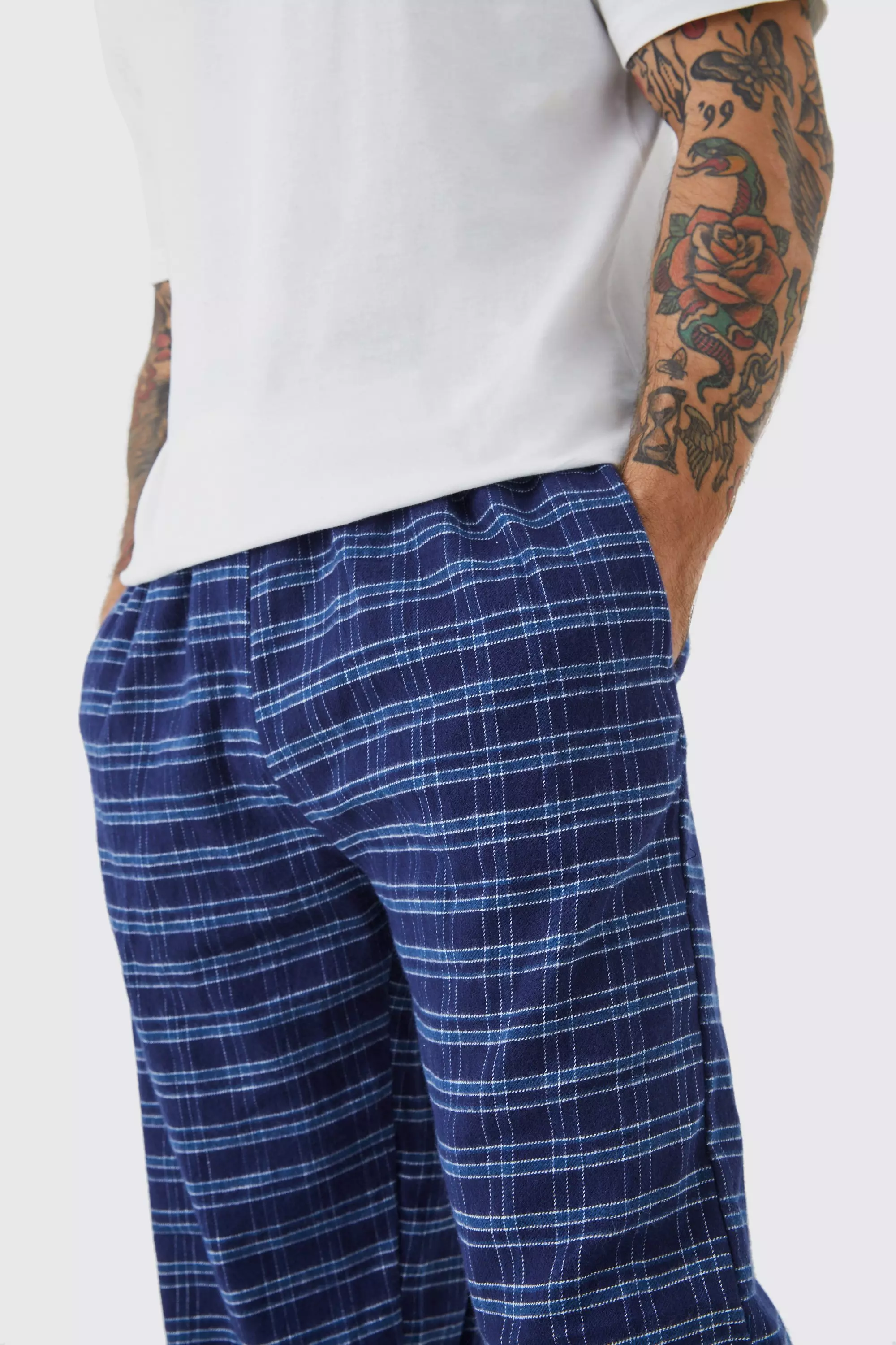 Check Pyjama Bottoms And T-shirt Set | boohooMAN UK