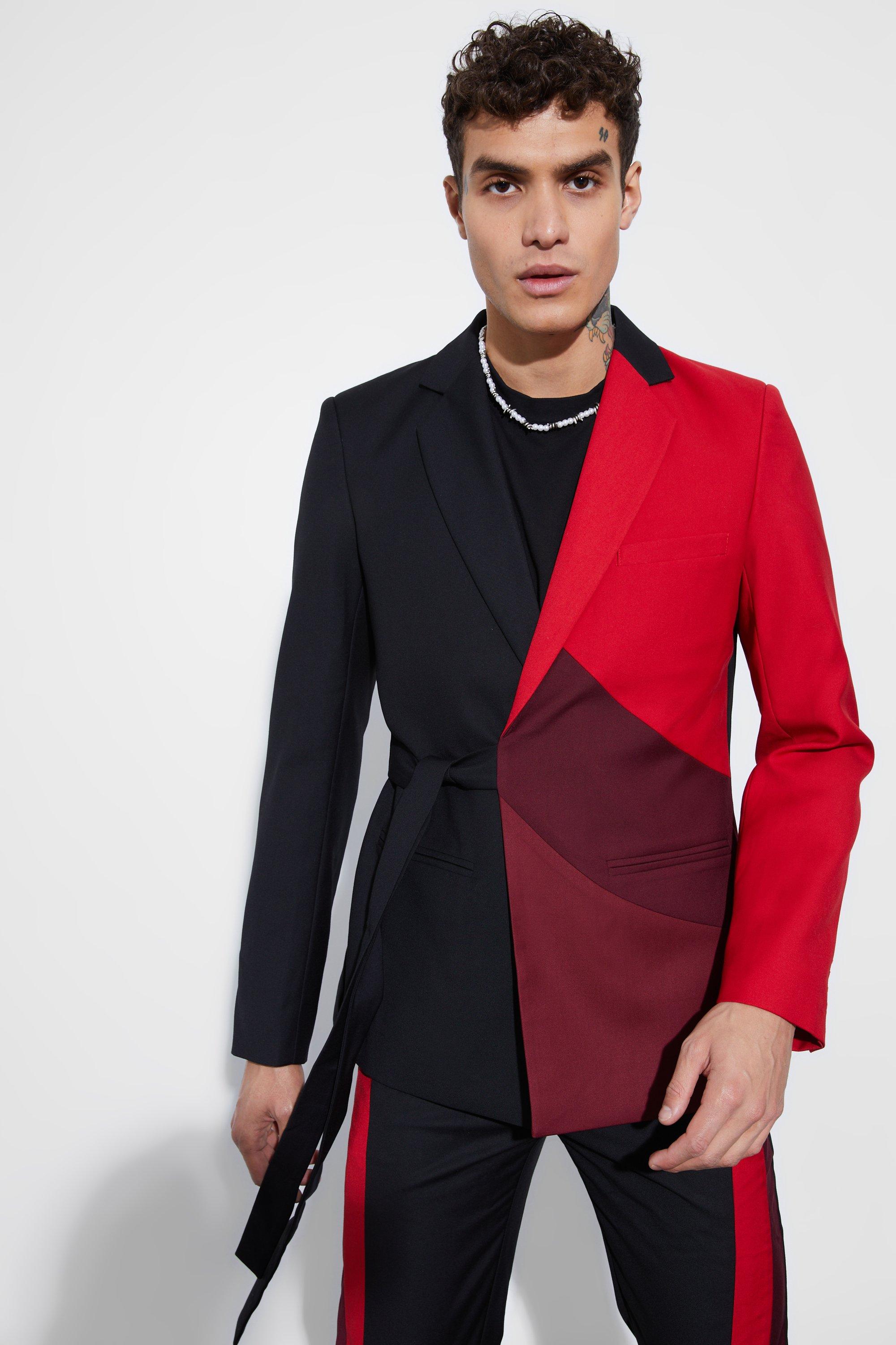 Skinny Colorblock Wickel-Blazer, Red