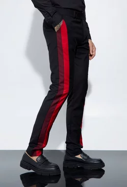 Tall Skinny Fit Colour Block Panel Suit Pants Red