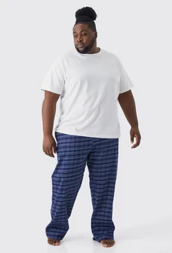 Navy Plus Check Pajama Bottoms And T-shirt Set