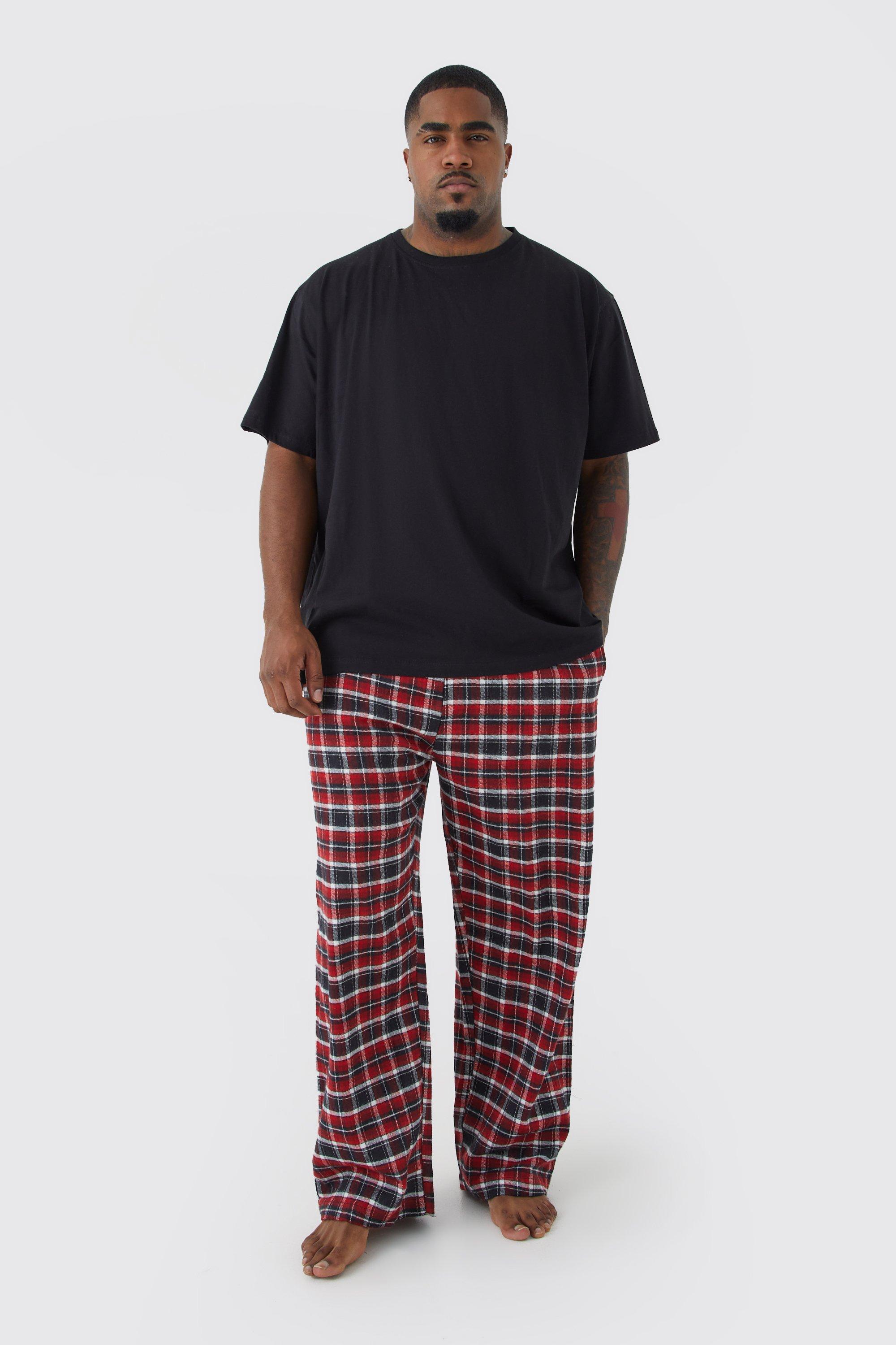 Plus Man Check Pyjama Bottoms And T shirt Set boohooMAN UK