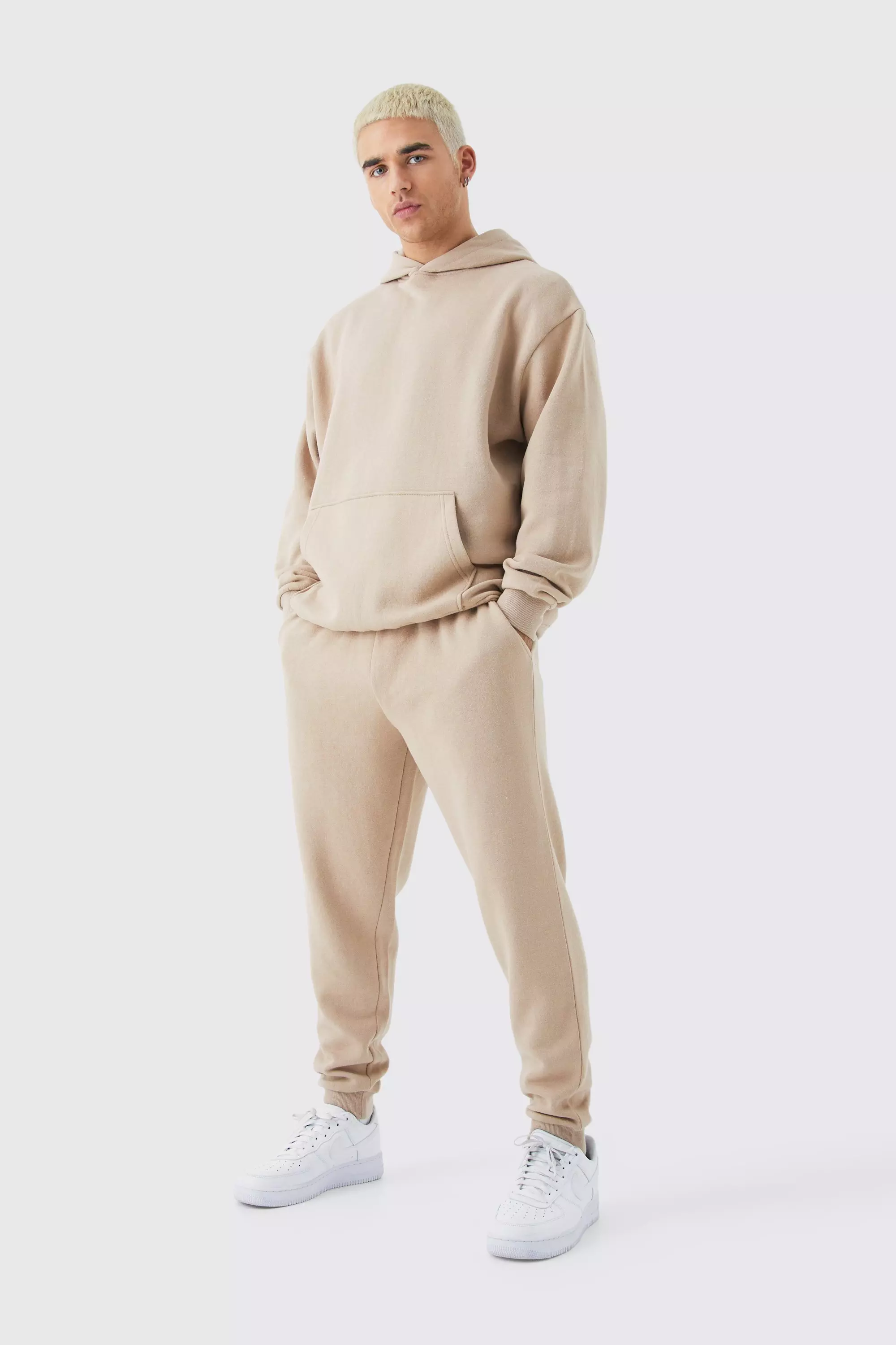 Taupe Beige Oversized Hooded Tracksuit