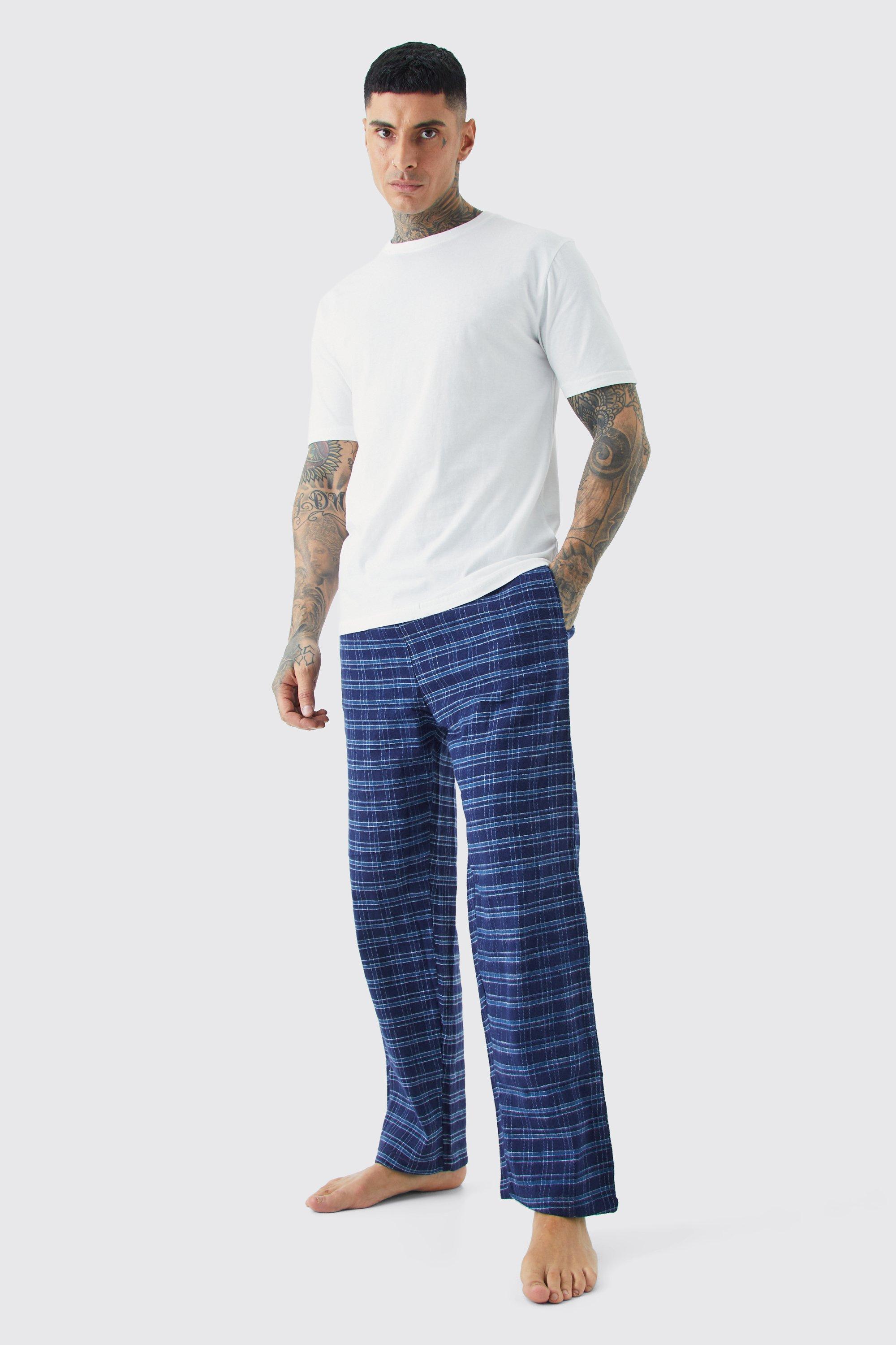 Tall Check Pyjama Bottoms And T shirt Set boohooMAN UK