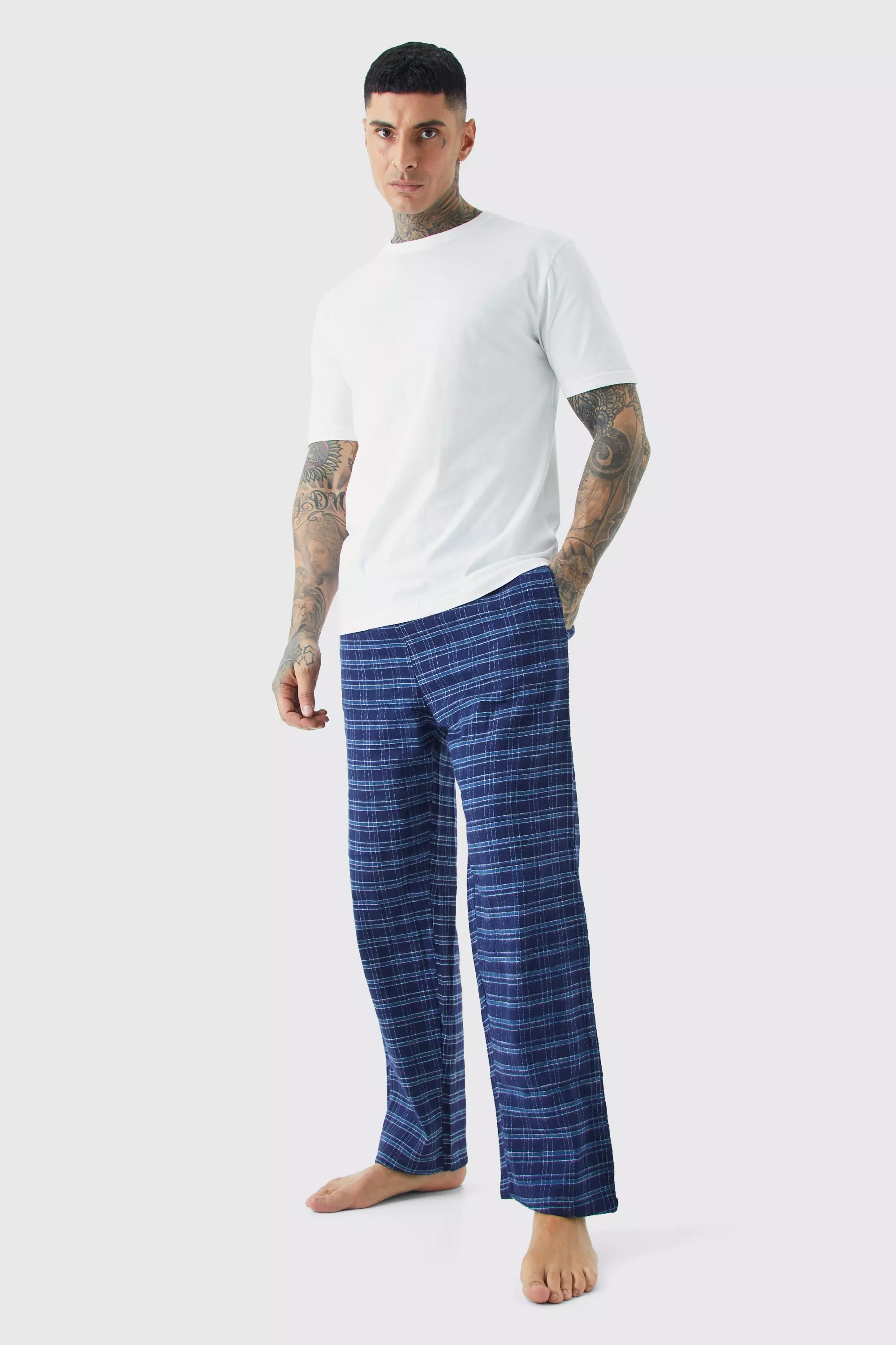 Tall Check Pyjama Bottoms And T-shirt Set Navy