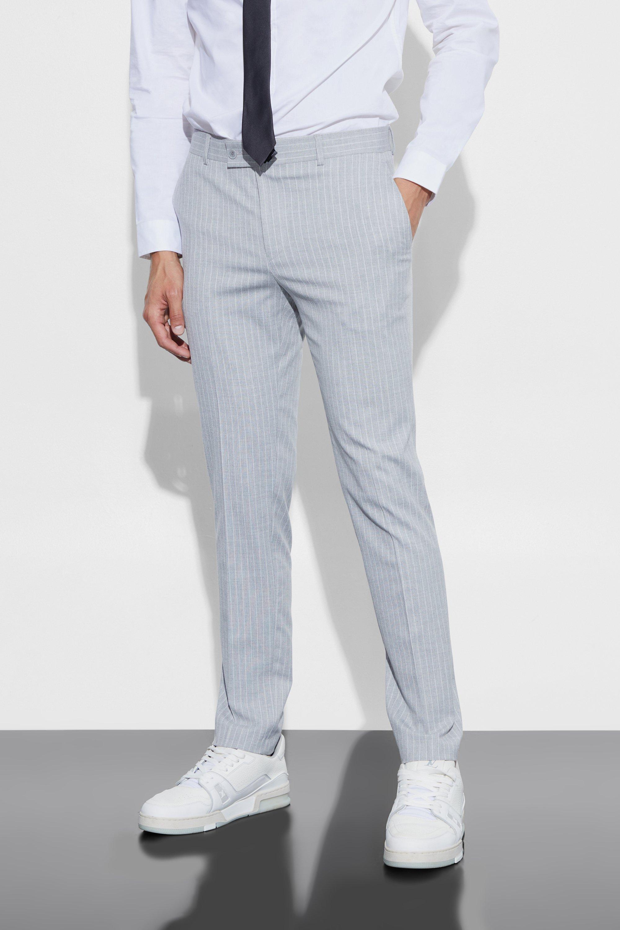 Pantaloni Skinny Fit A Righe Verticali, Light grey