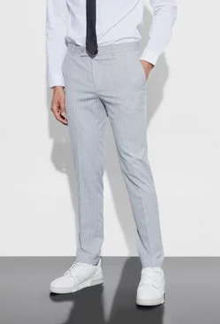Grey Skinny Fit Pinstripe Pants