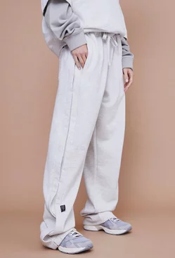Grey Relaxed Fit Side Pleat Heavyweight Sweatpants