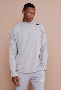Grey Oversized Long Sleeve Extended Neck T-shirt