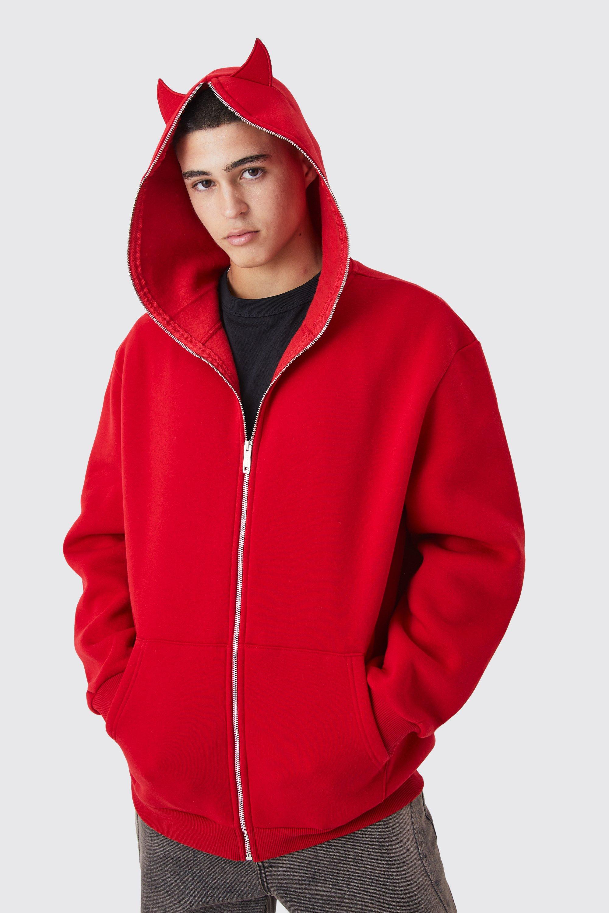 Red hoodie with store devil horns