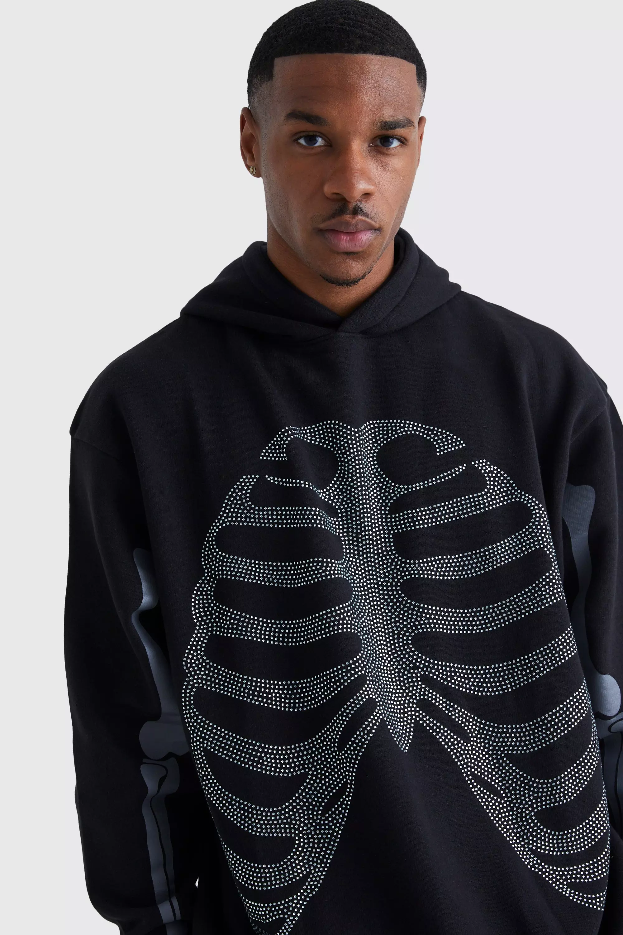 Sweat à capuche oversize à strass et squelette, Black autre image