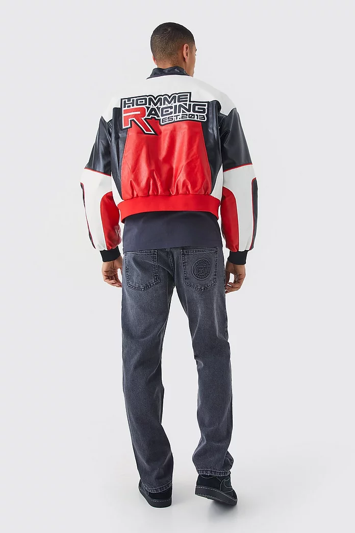 Boxy Pu Multi Badge Moto Jacket | boohooMAN USA Boxy Pu Multi Badge Moto Jacket | boohooMAN USA