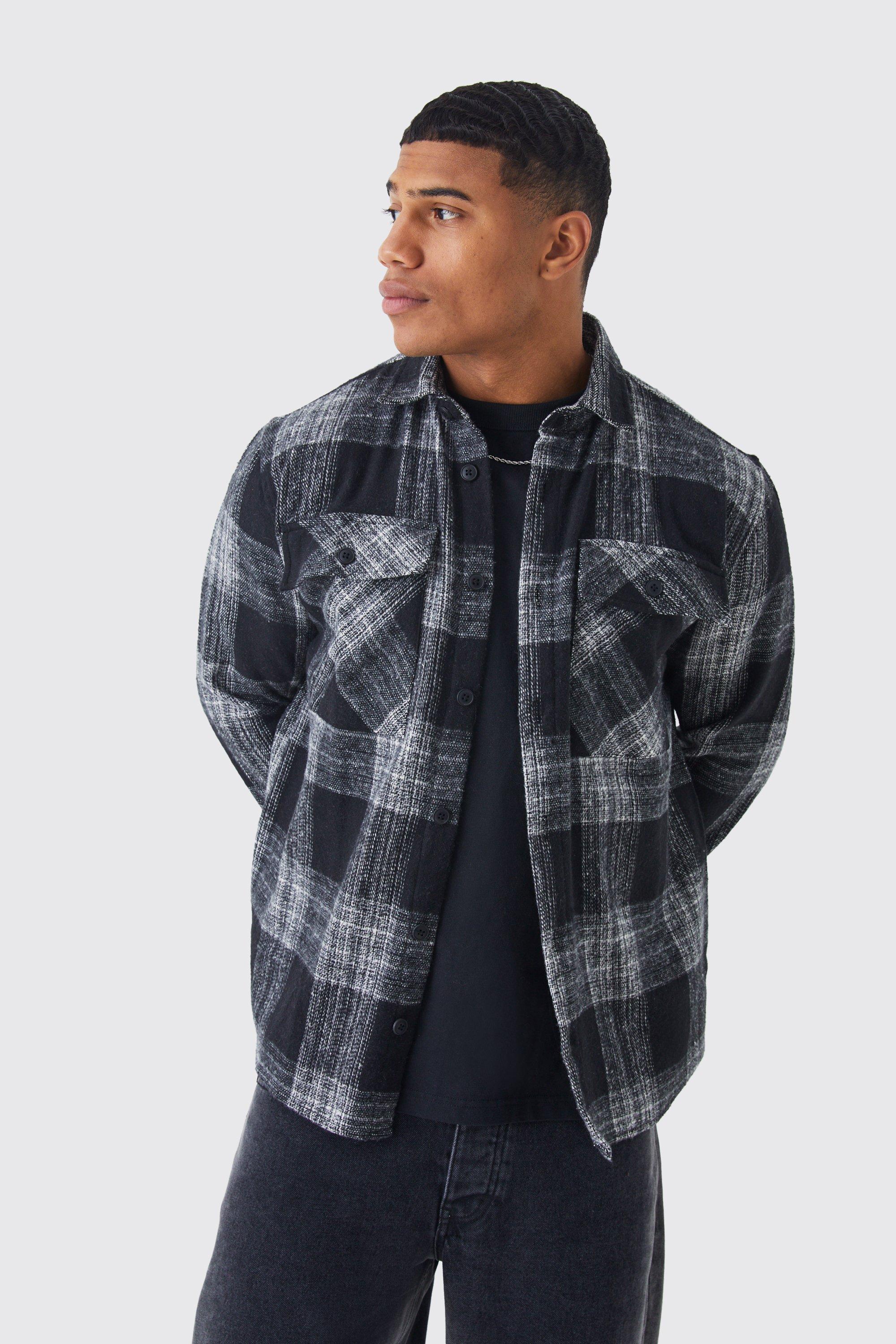 boohooMAN Long Sleeve Longline Flannel Shirt - Green - Size XS