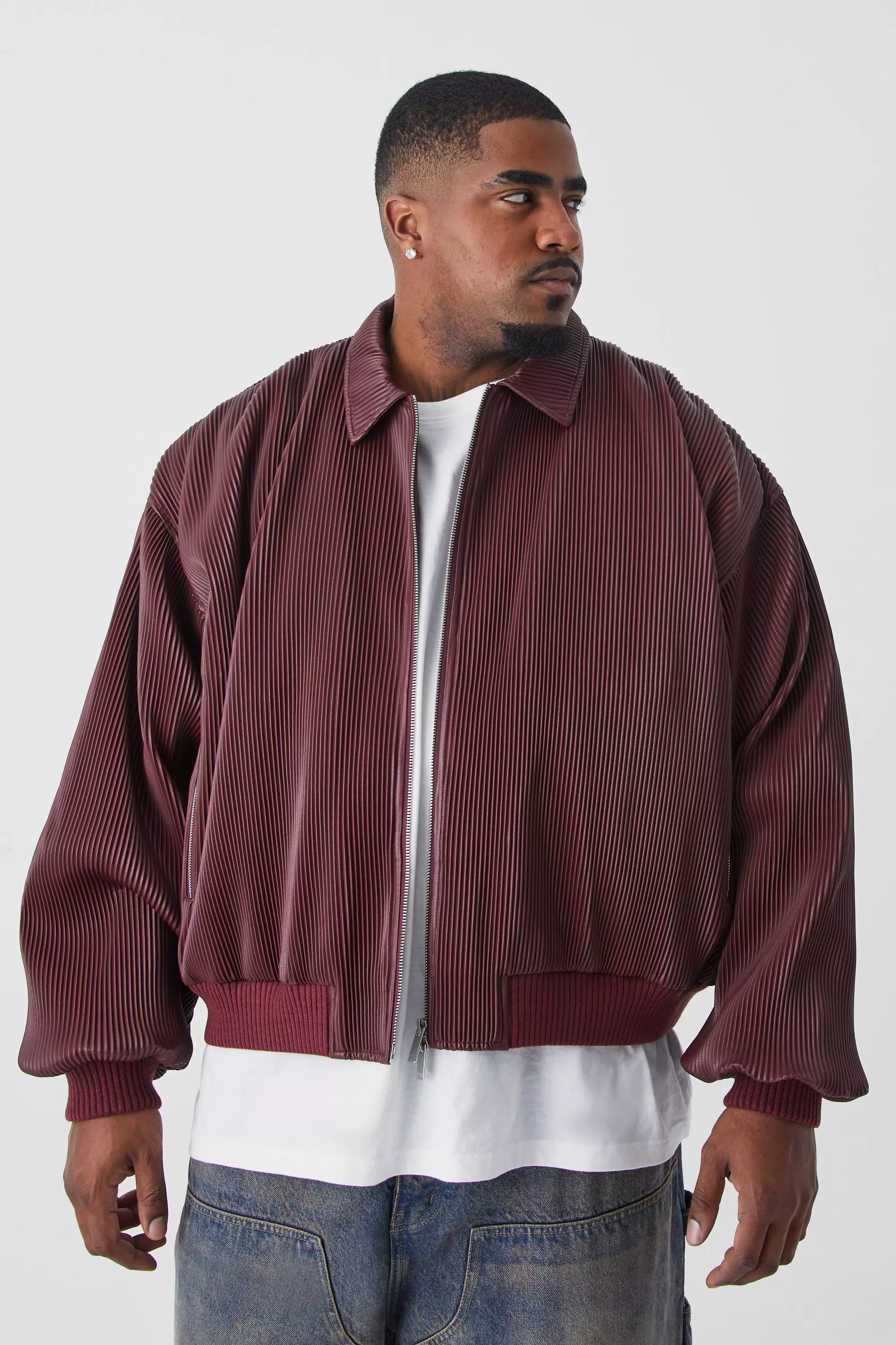 Plus size outlet leather bomber jacket