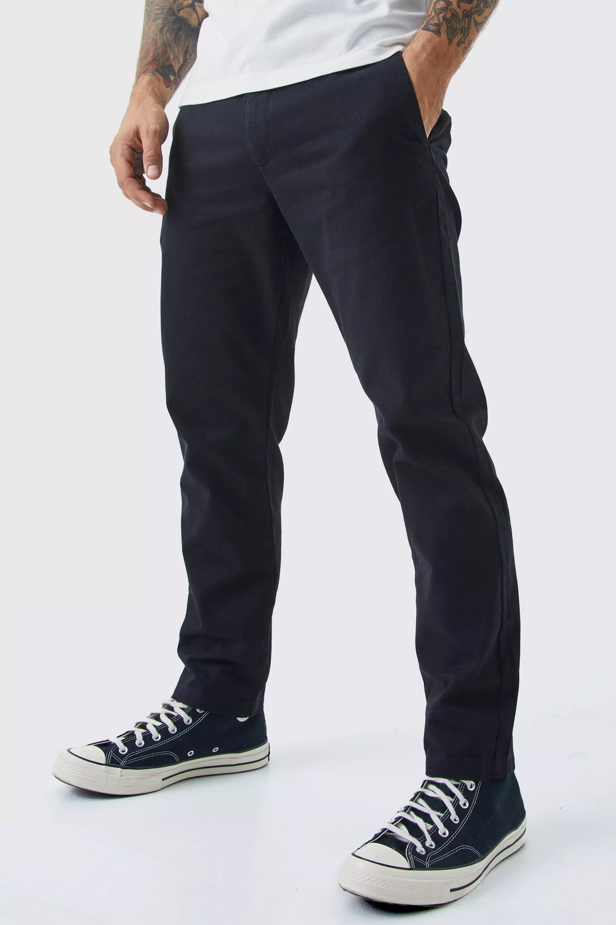 Fixed Waist Slim Cropped Chino Black