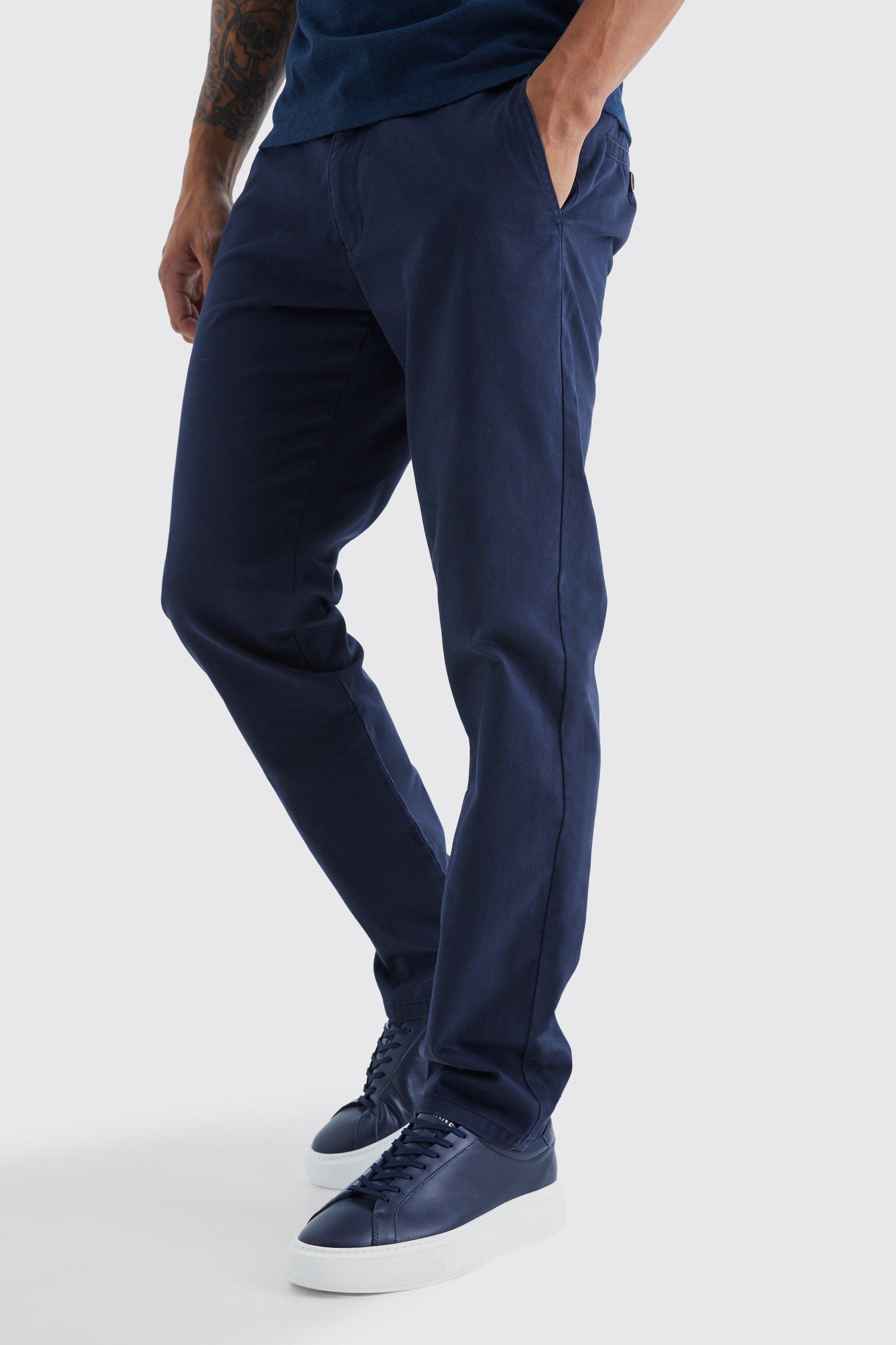 Buy Men Navy Slim Fit Solid Flat Front Leisure Sport Trousers Online -  370389