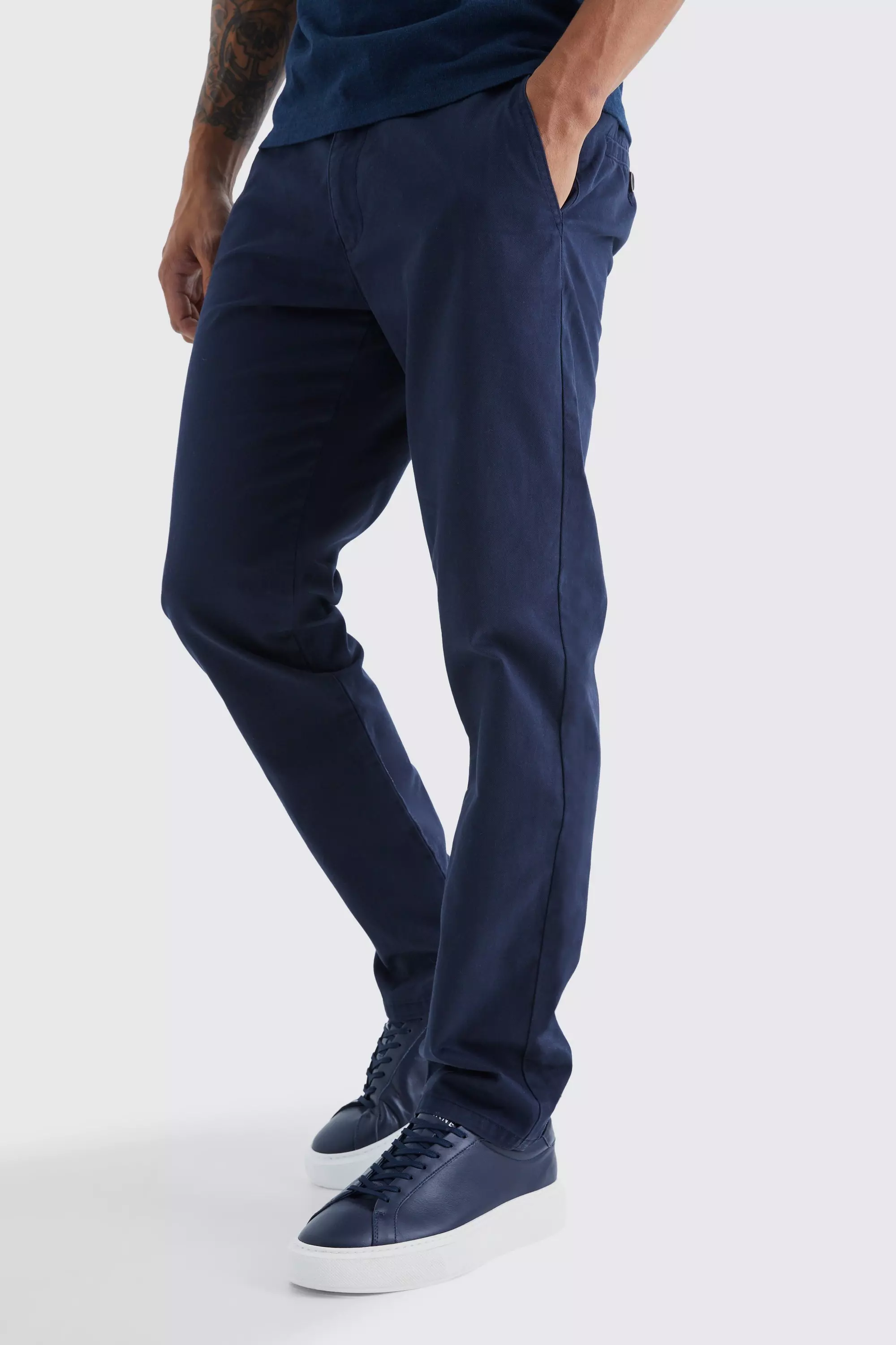 Fixed Waist Slim Chino Pants Navy