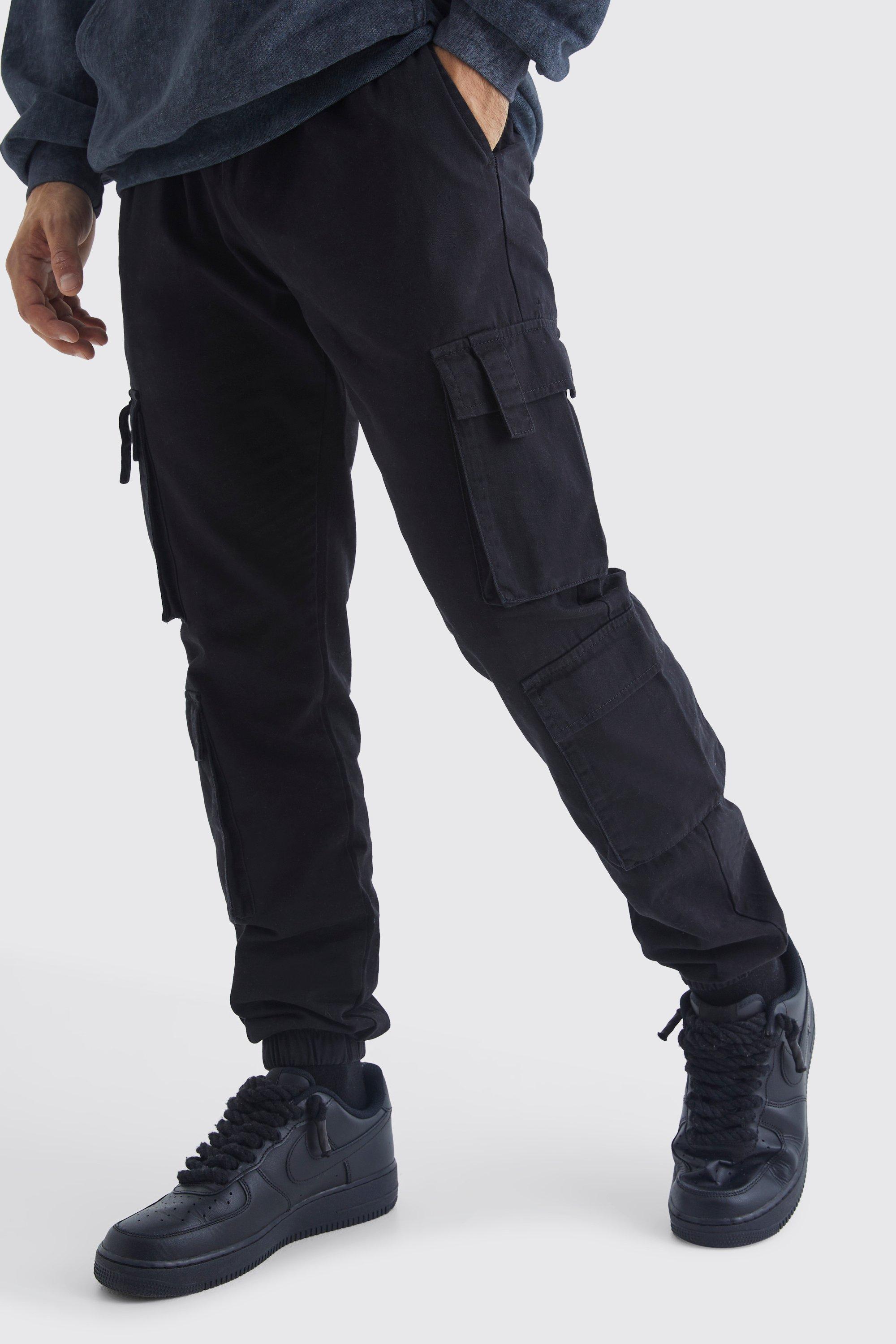 Elastic Waist Slim Flare Contrast Stitch Cargo Pants