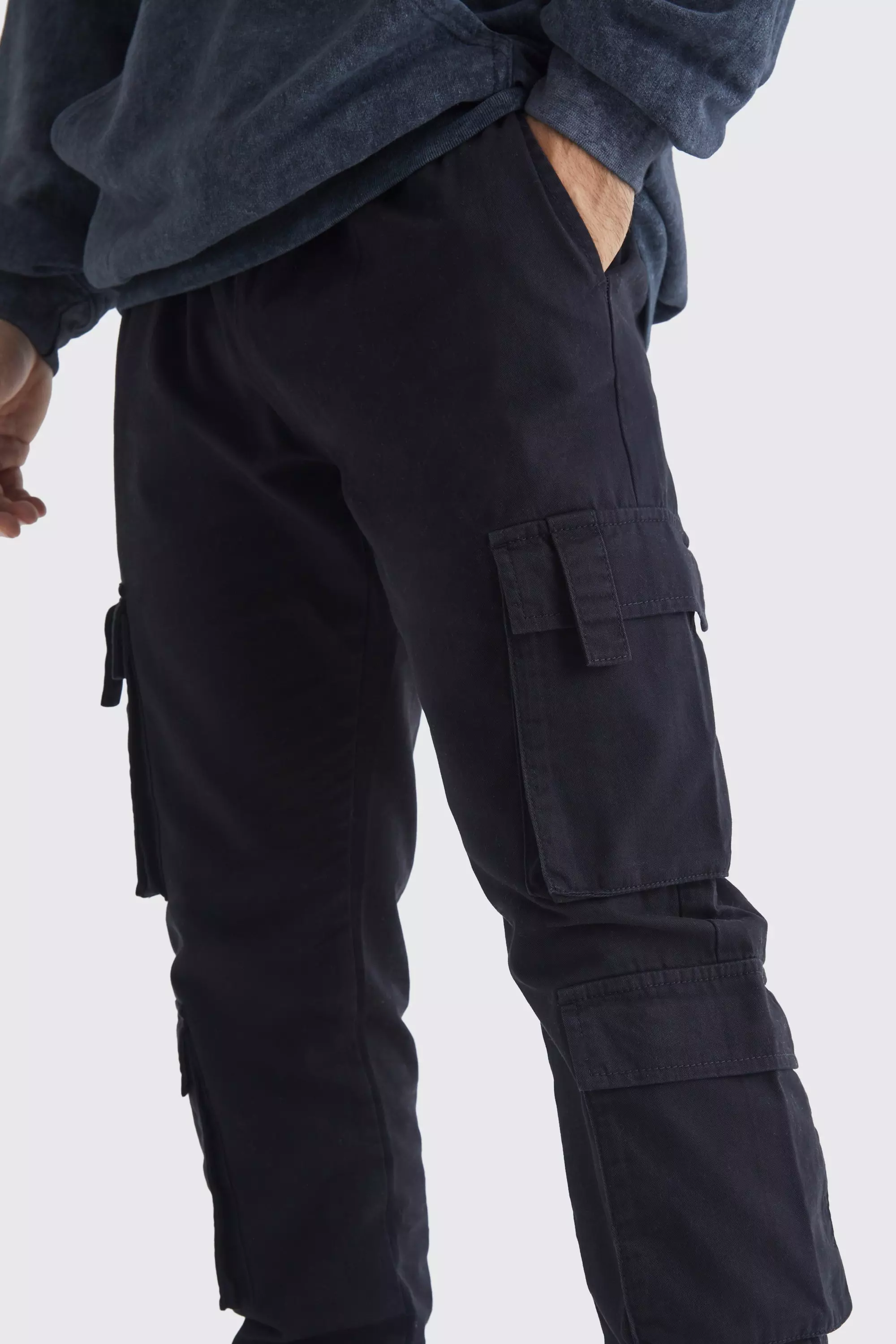 Elasticated Waist Multi Cargo Pocket Slim Fit Jogger | boohooMAN USA