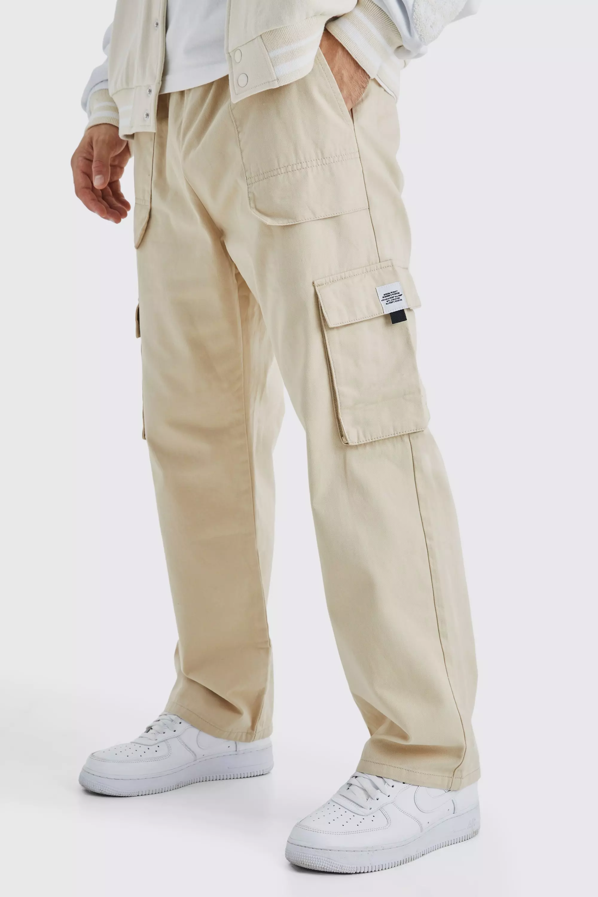 Elastic Waist Relaxed Fit Cargo Jogger Stone