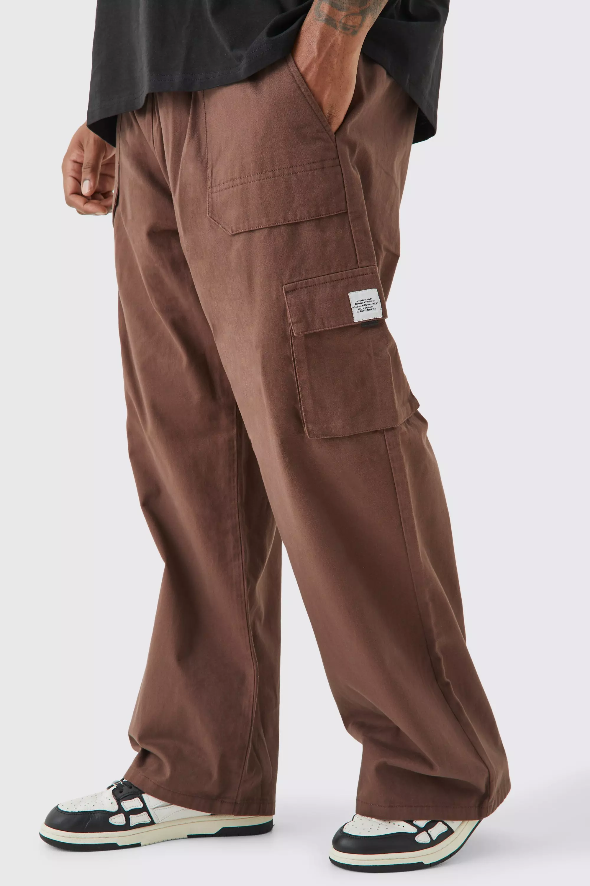 Plus Elasticated Waist Relaxed Fit Cargo Pants Chocolate